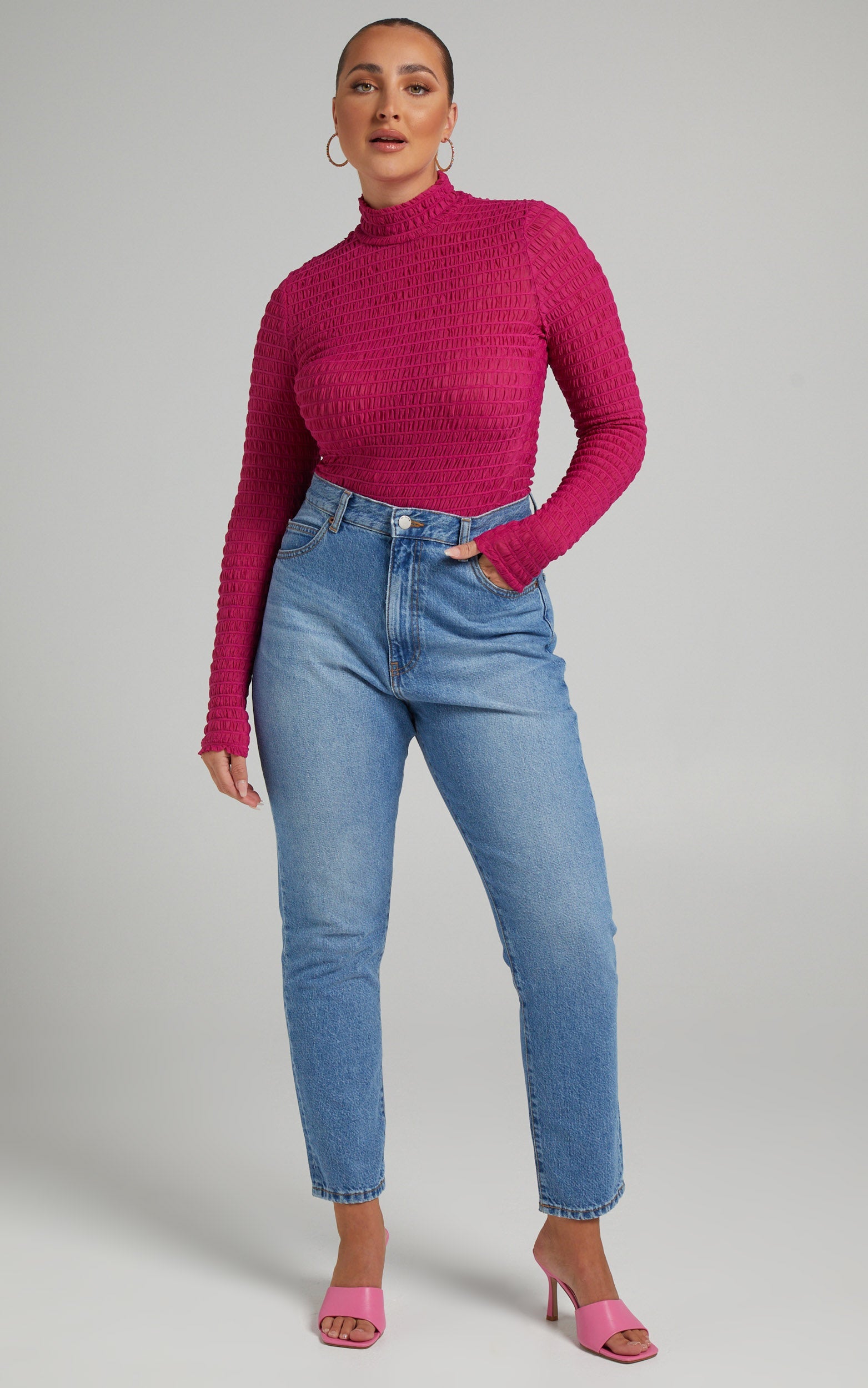 Kamila Top - High Neck Long Sleeve Top in mulberry