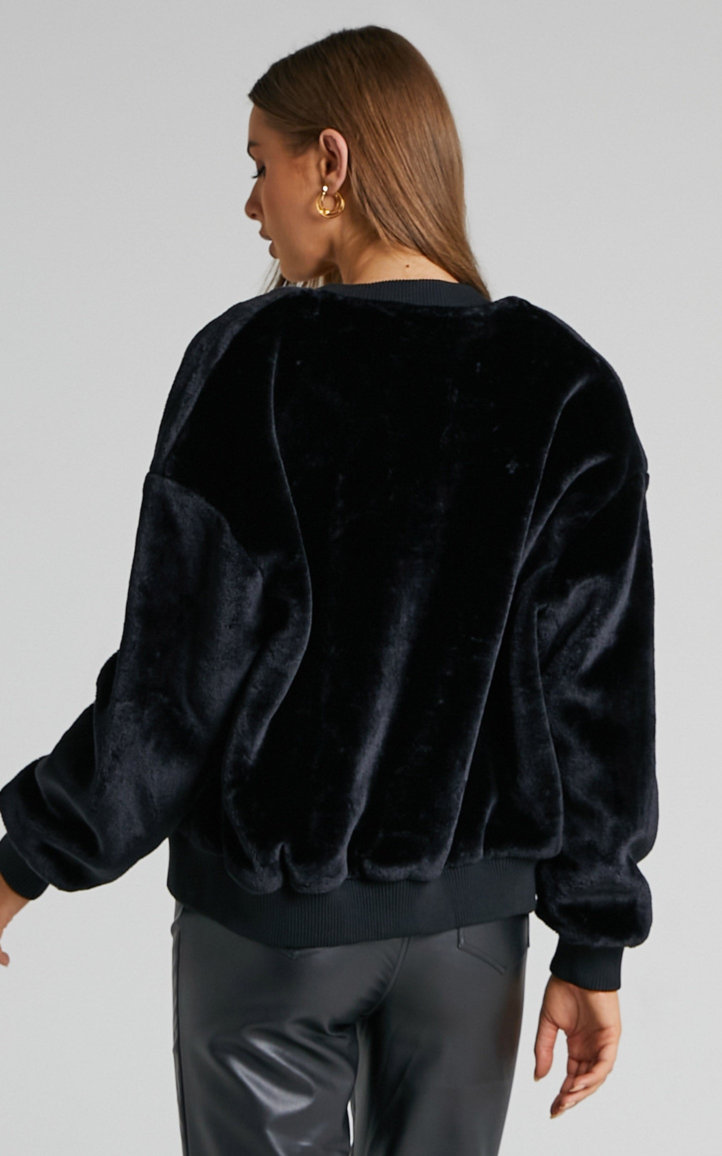 Mandy Faux Fur Bomber Jacket in Black