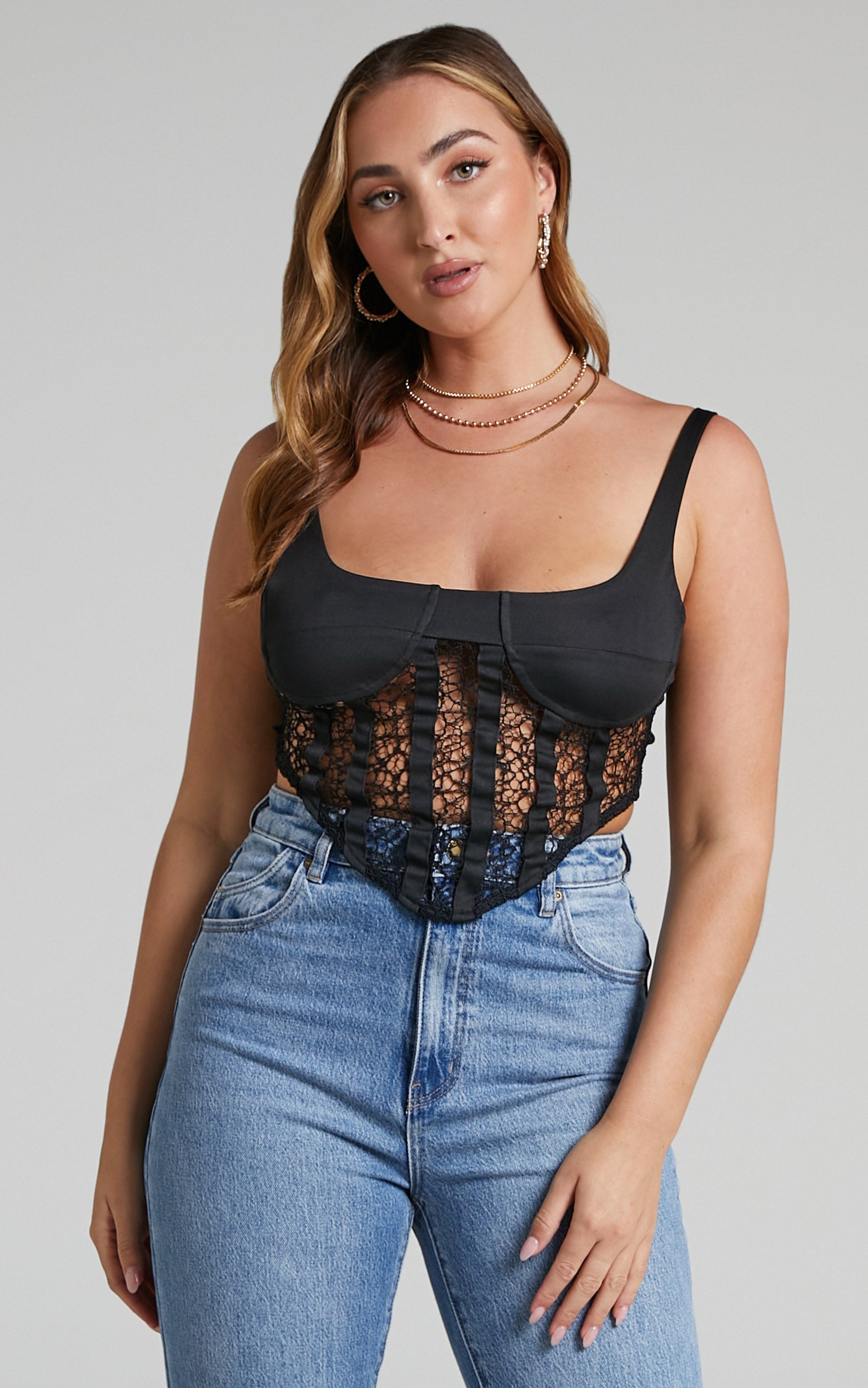 Marthia Lace Corset Crop Top in Black