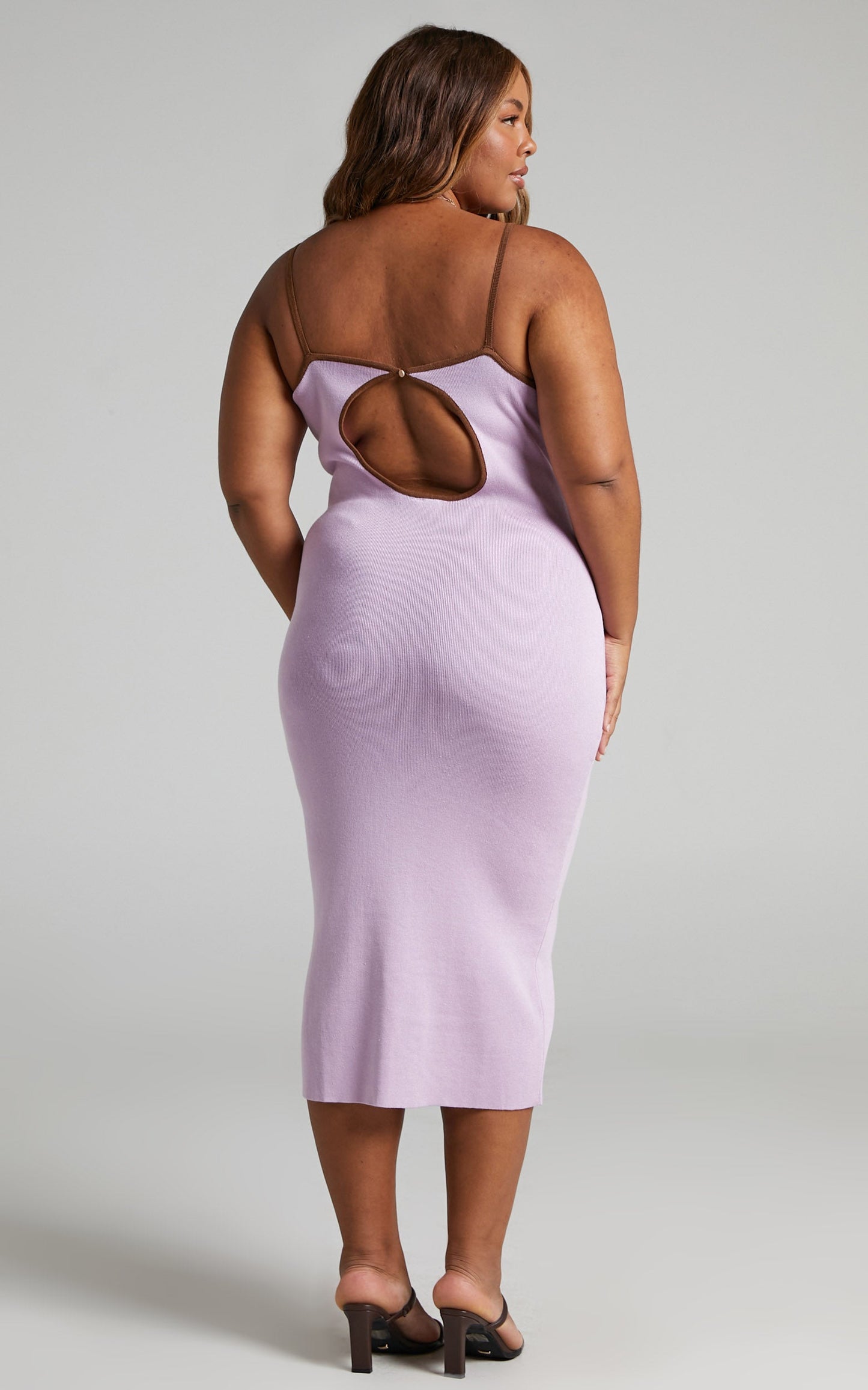 Millicent Keyhole Detail Strappy Knit Bodycon Midi Dress in Lilac