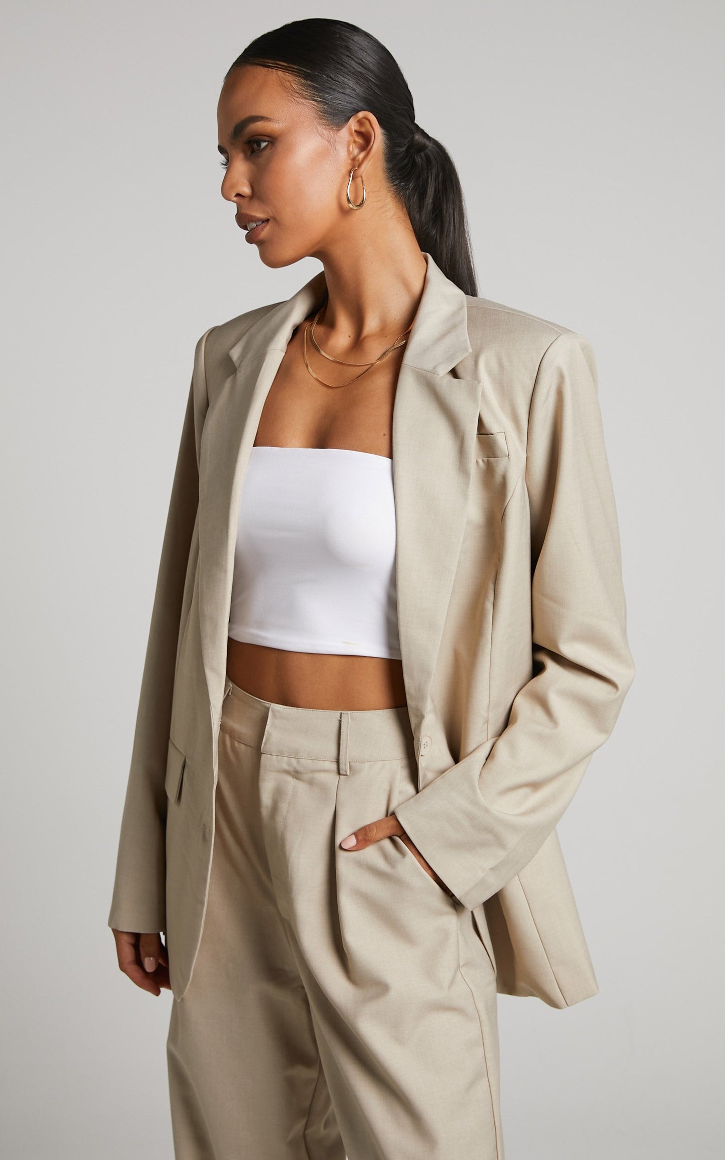 Izara Blazer - Oversized Boyfriend Fit Blazer in Stone