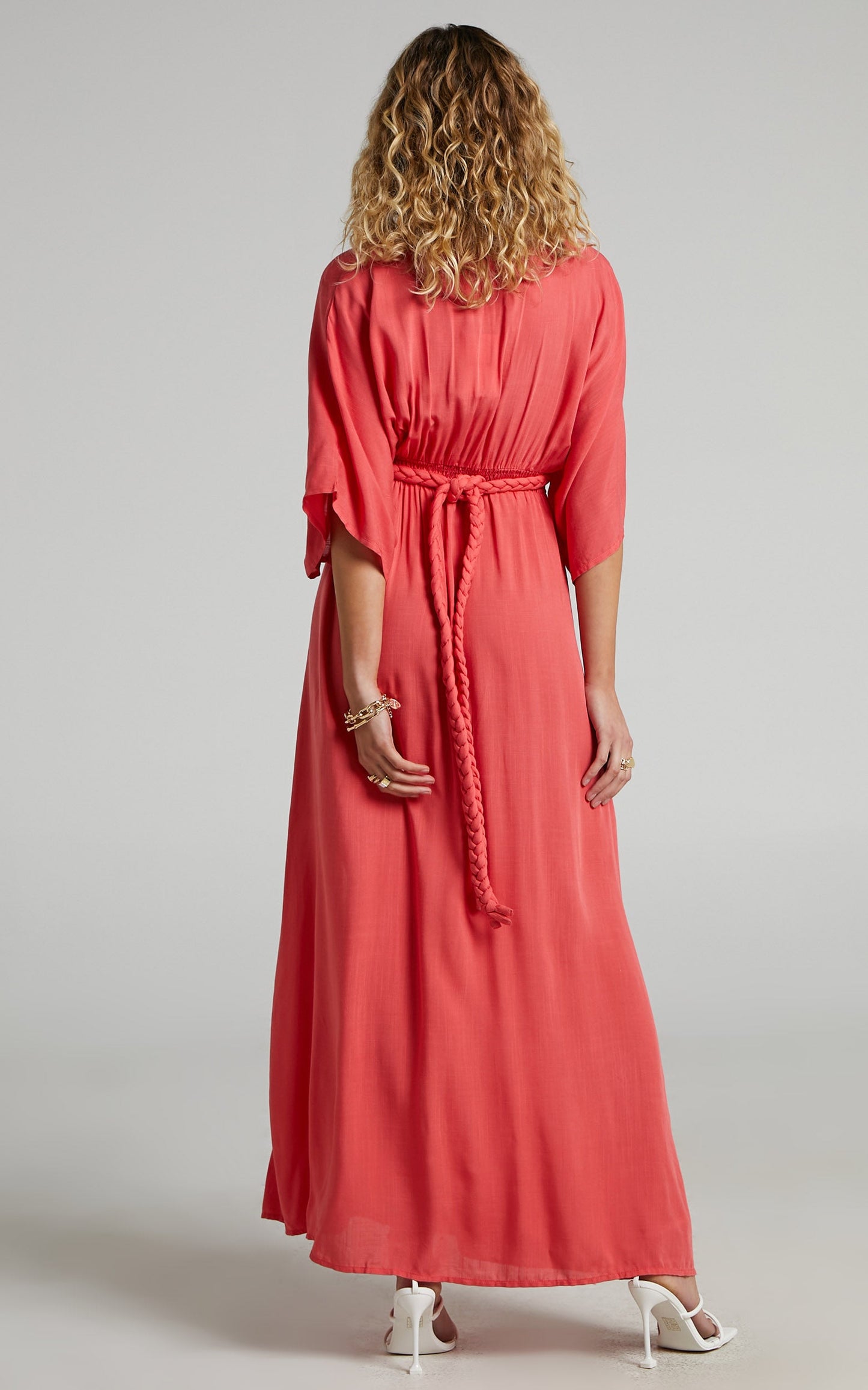 Phillipha Underbust Tie Angel Sleeve Maxi Dress in Watermelon