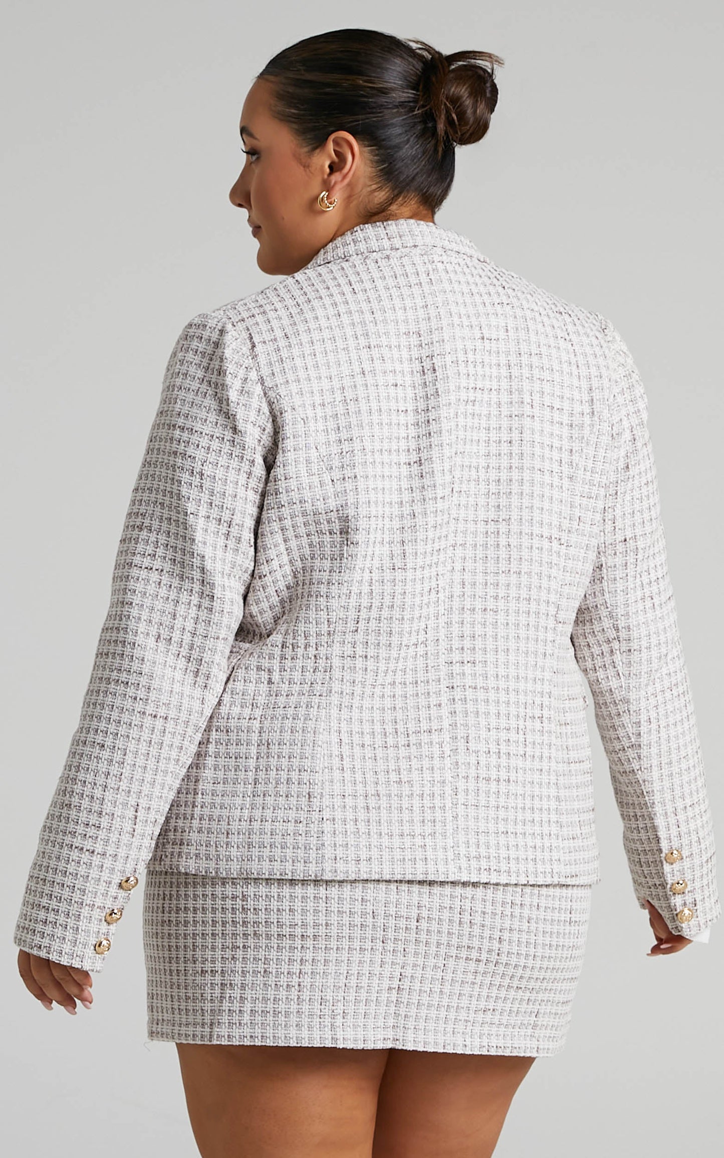 Prescy Blazer - Double Boucle Breasted Tweed Blazer in Sand