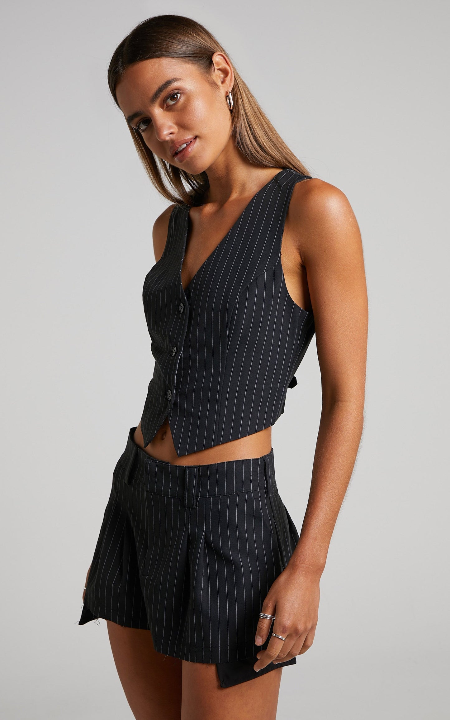 Queennie Micro Mini Skirt - Low Rise Skirt in Black Pinstripe