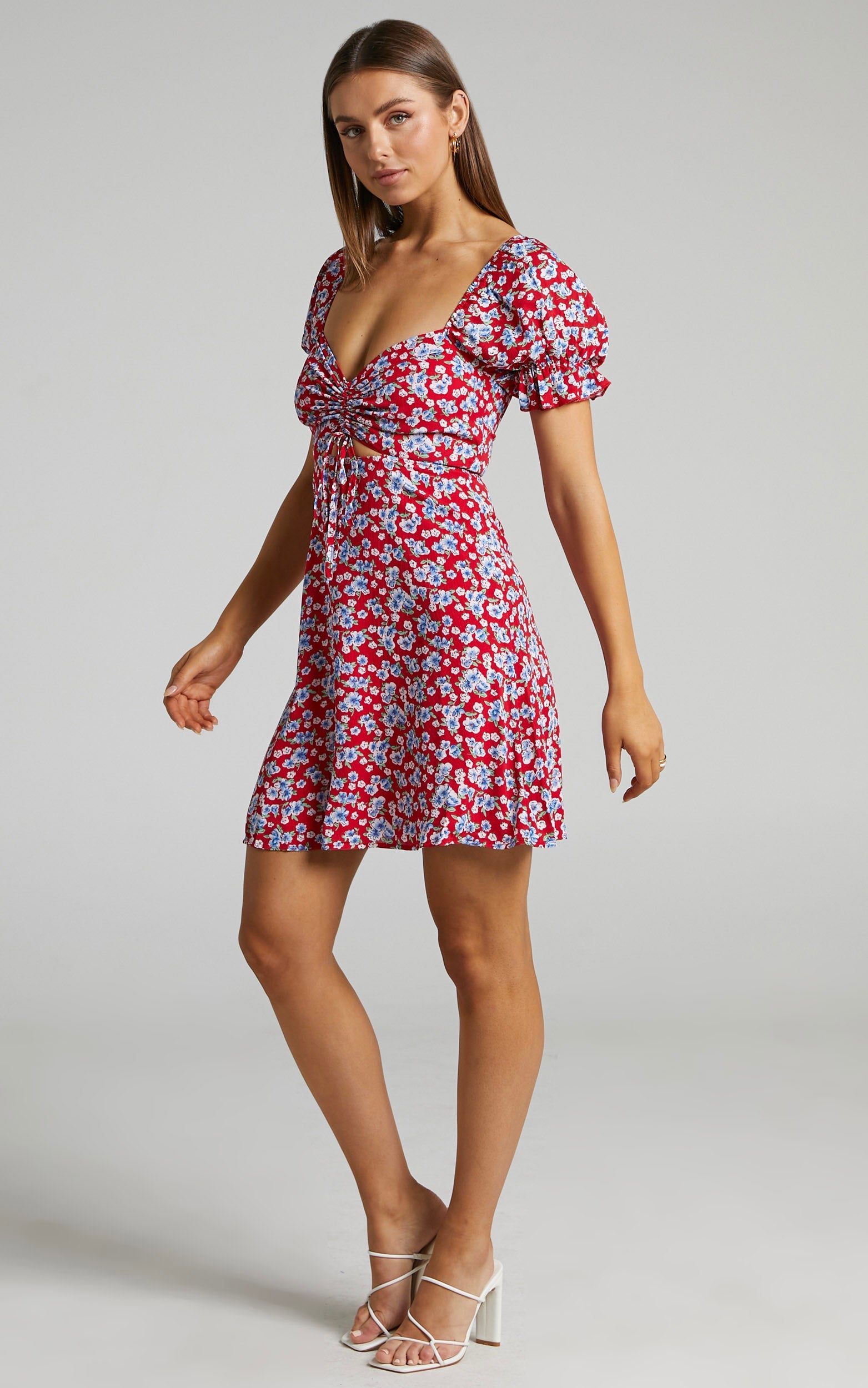 Raja Puff Sleeve Sweetheart Mini Dress in Red