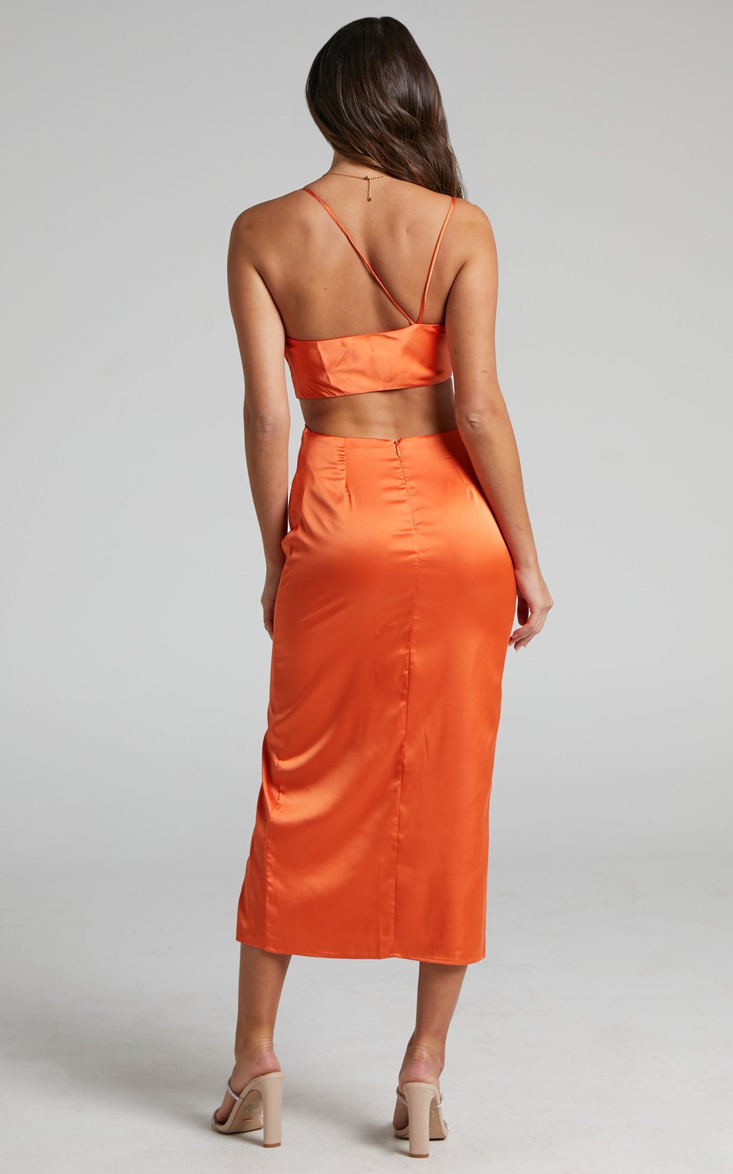 Rebeccah Side Cut Out Midi Dress in Apricot