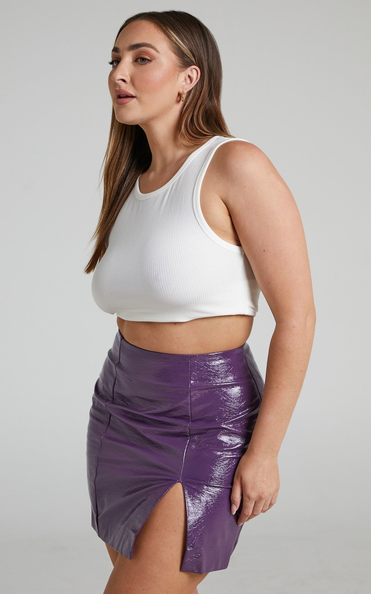Reiko Mini Skirt - Patent Faux Leather Skirt in Purple