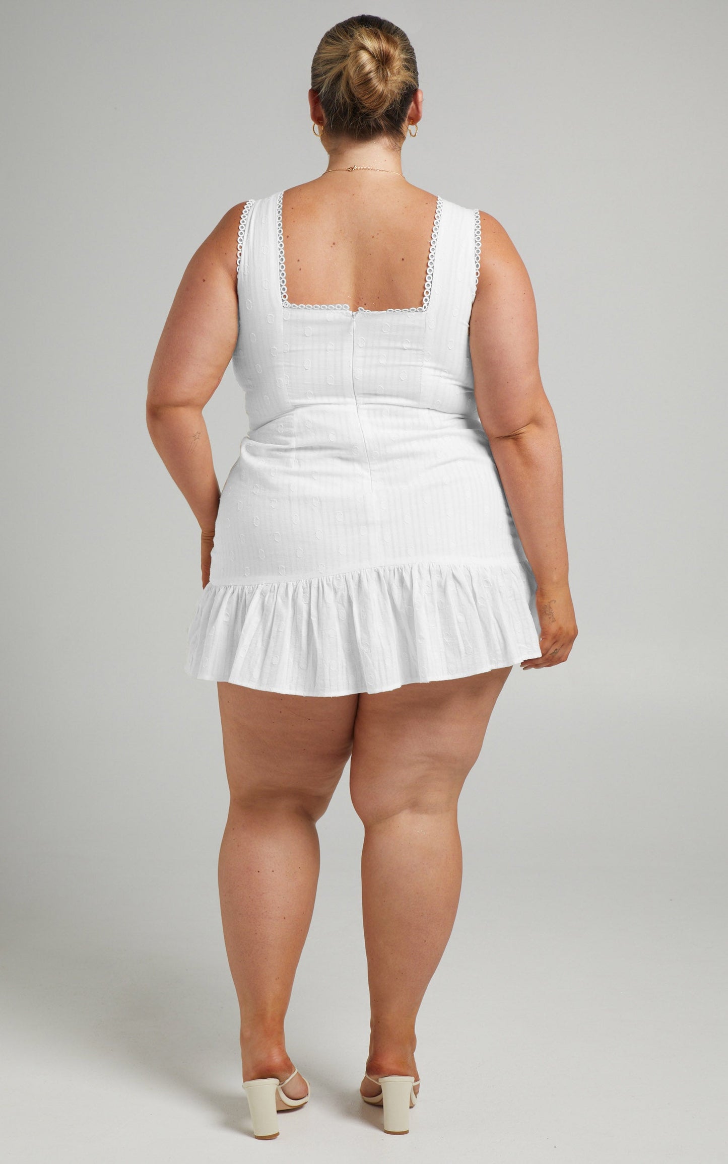 Tamzin Mini Dress - Frill Hem Dress in Cream