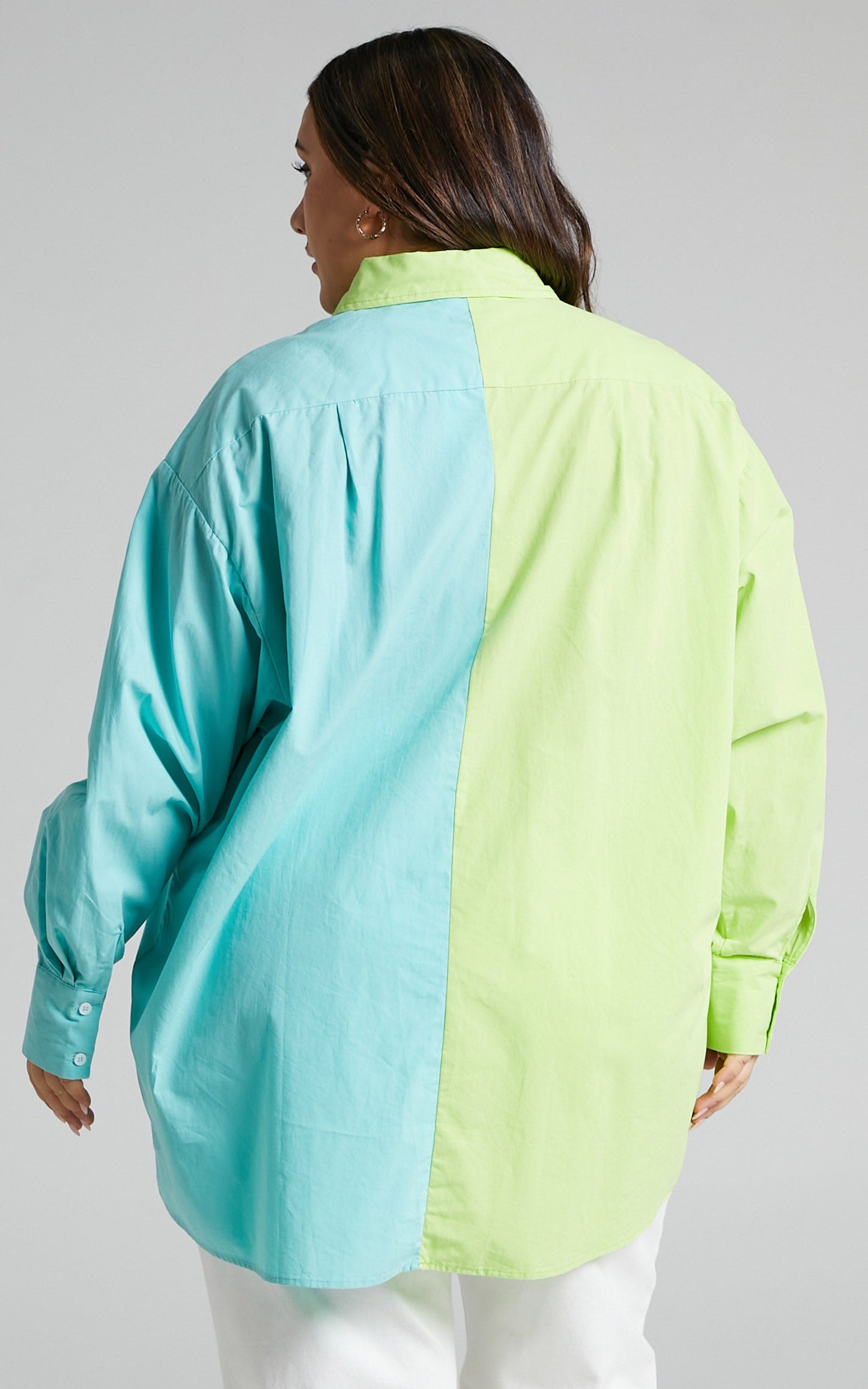 Roewe Shirt - Colour Block Oversized Button Up Shirt in Lime & Seafoam