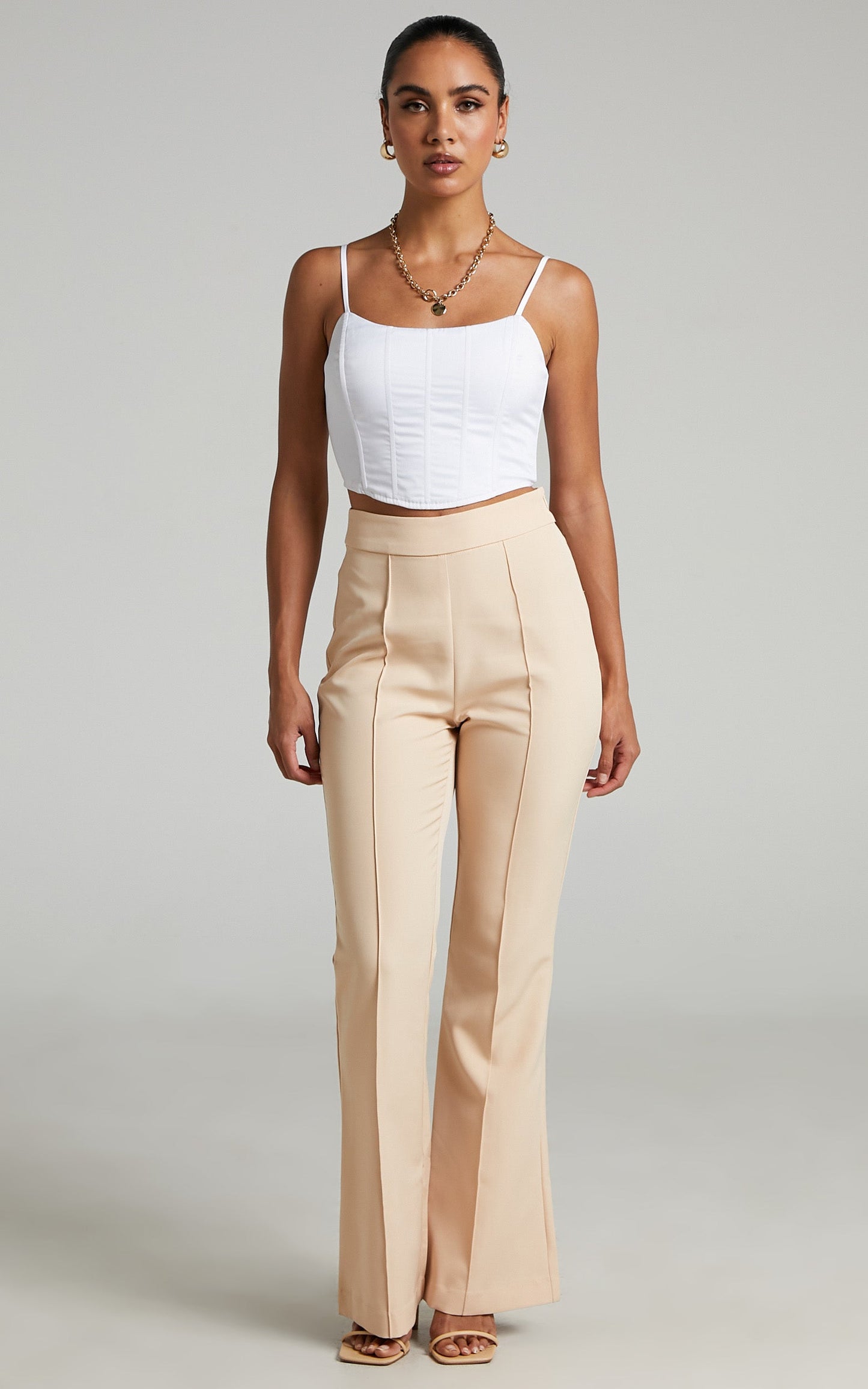 Roschel Pants - High Waisted Flared Pants in Stone
