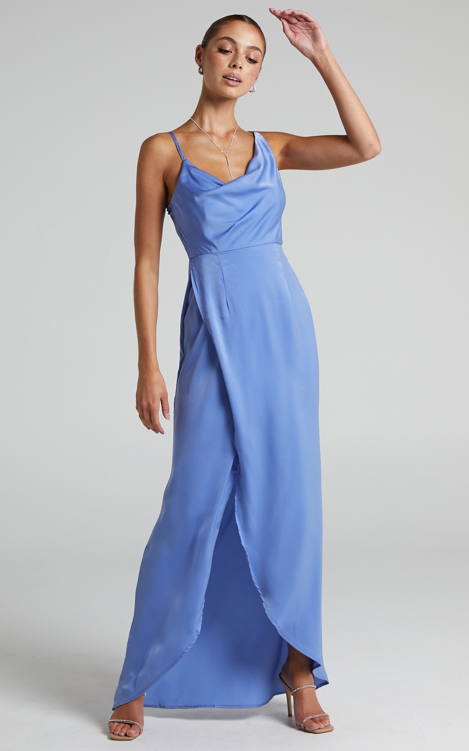 Rosemarie Asymmetrical Wrap Maxi Dress in Blue