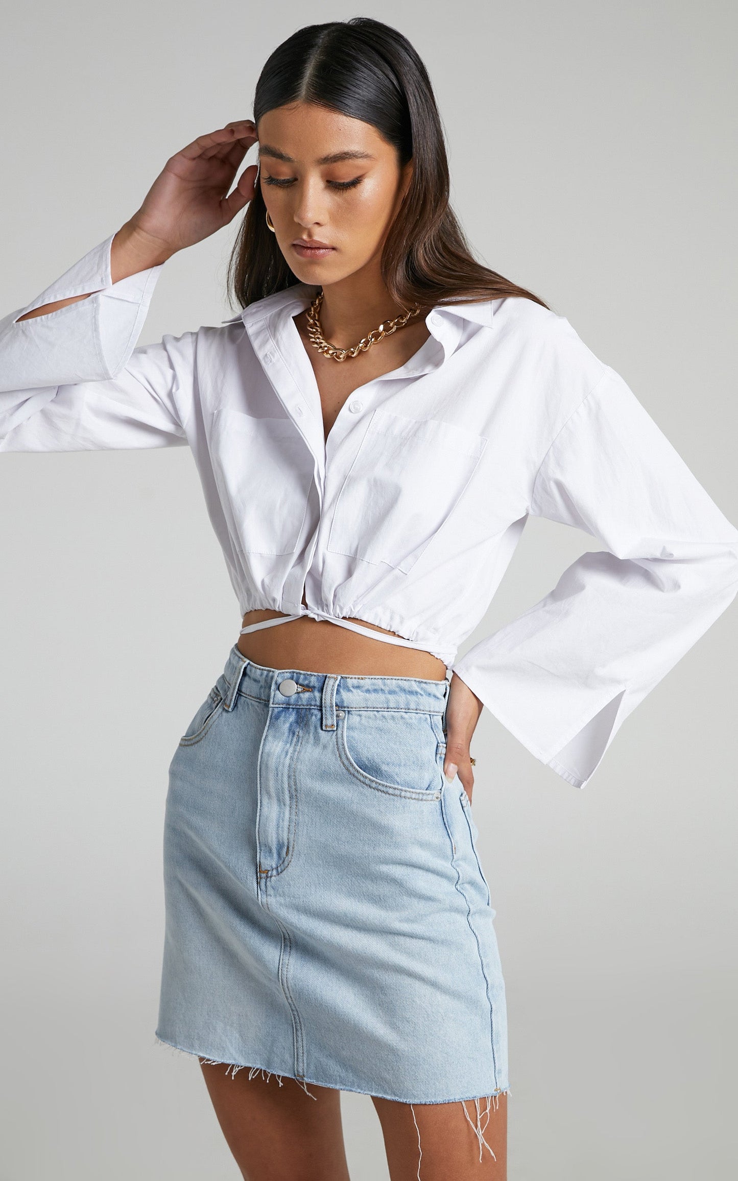 Ryllie Mini Skirt - Cotton Denim Skirt in Sunday Blue