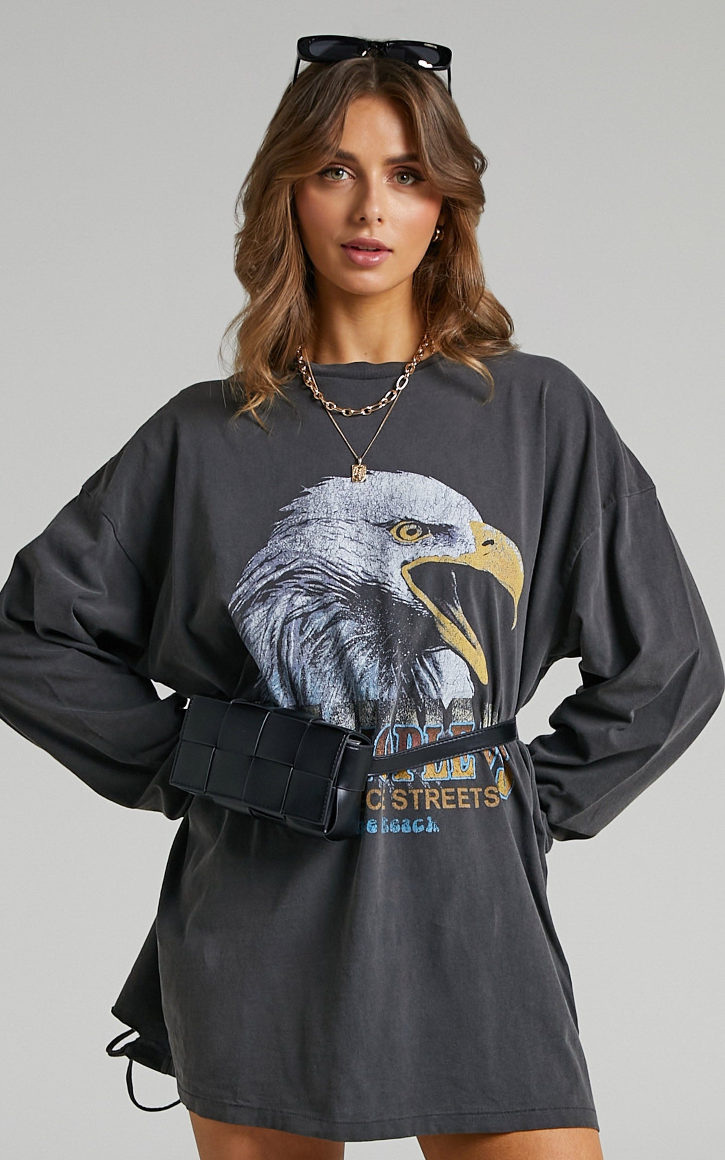 The People Vs - Eagle Week Longsleeve Tee Dress in Vintage Black