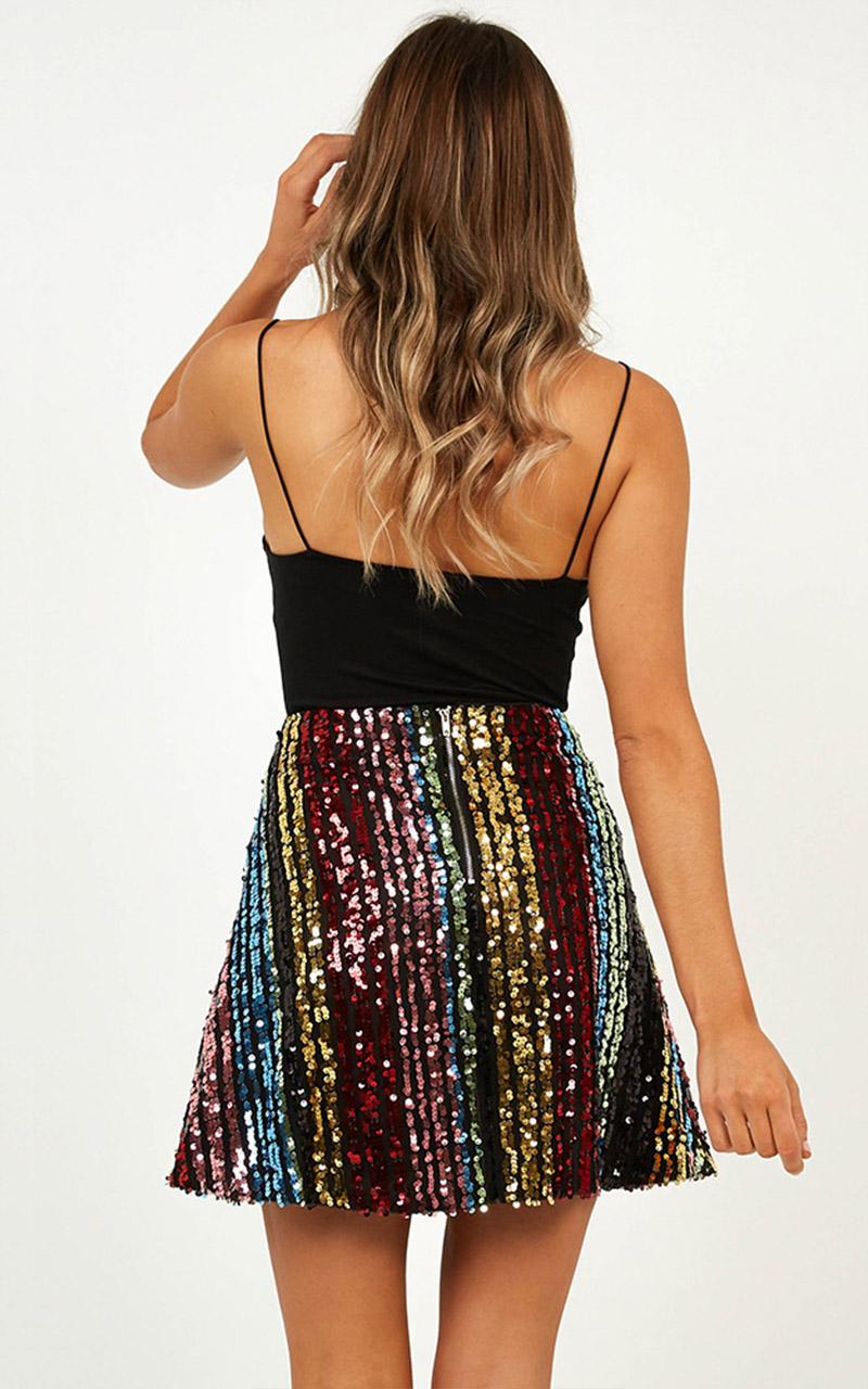Be Your Best Skirt In Rainbow Sequin Stripe