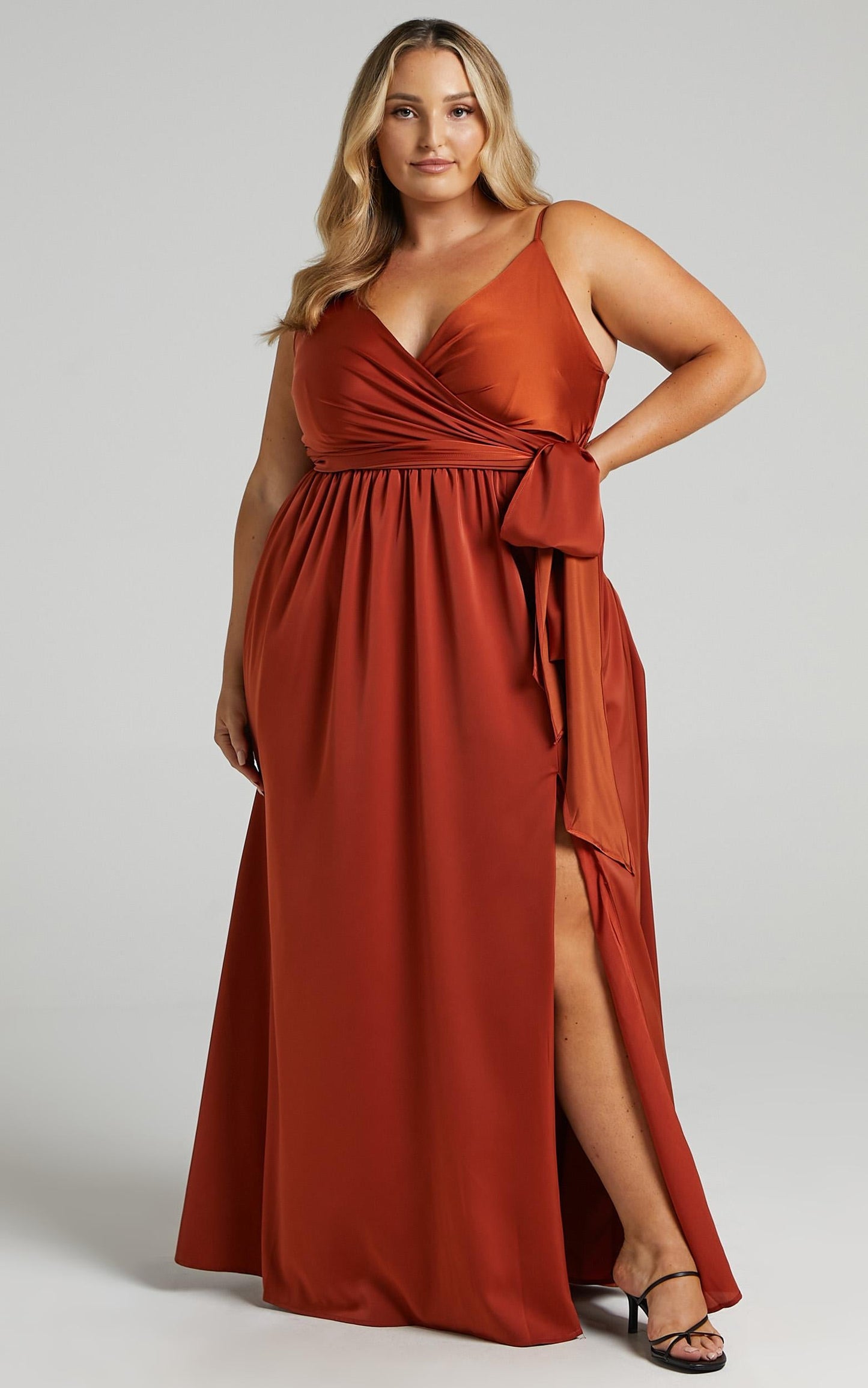 Revolve Around Me Midi Dress - V Neck Wrap Dress in Copper