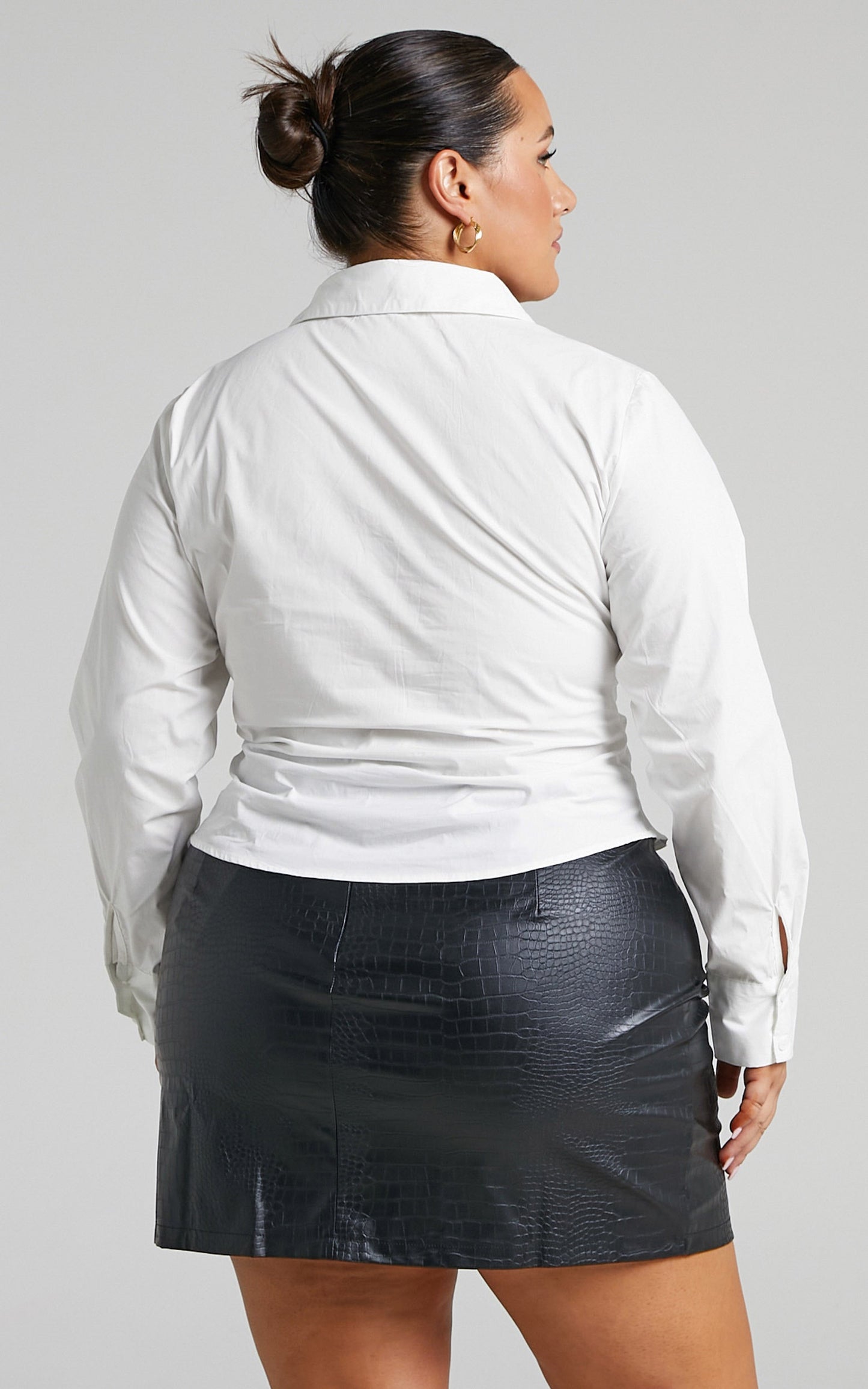 Cleone Shirt - Ruched Front Button Up Shirt in White