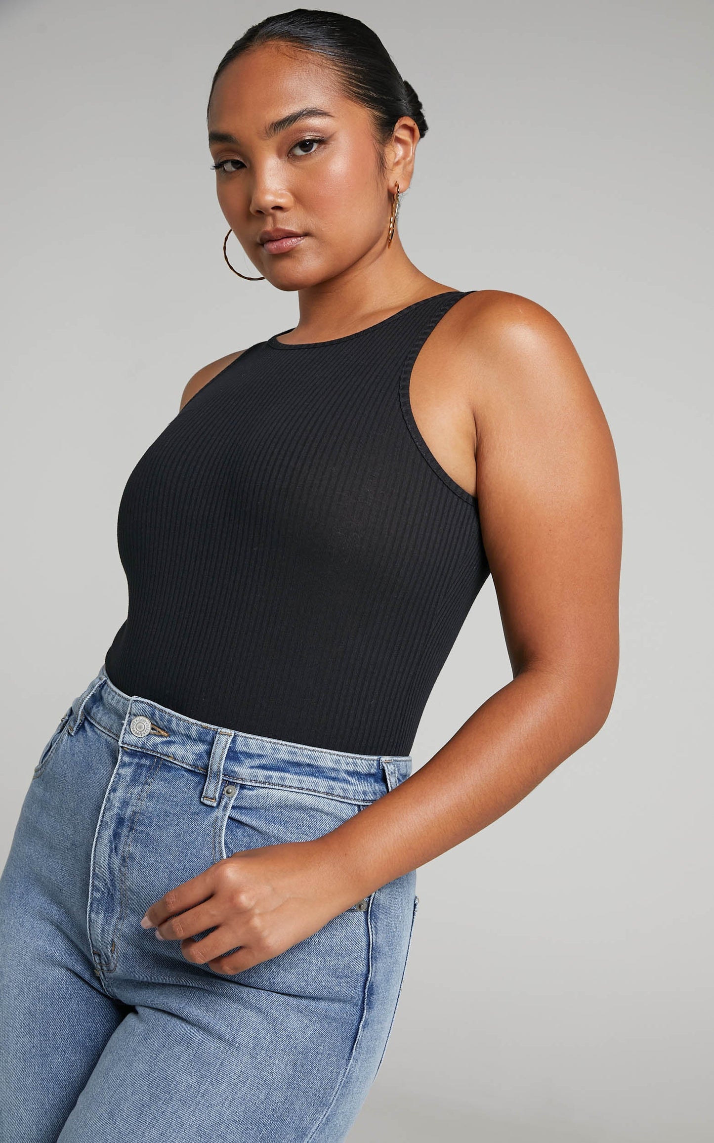 Julia Bodysuit - High Neck Ribbed Bodysuit in Black