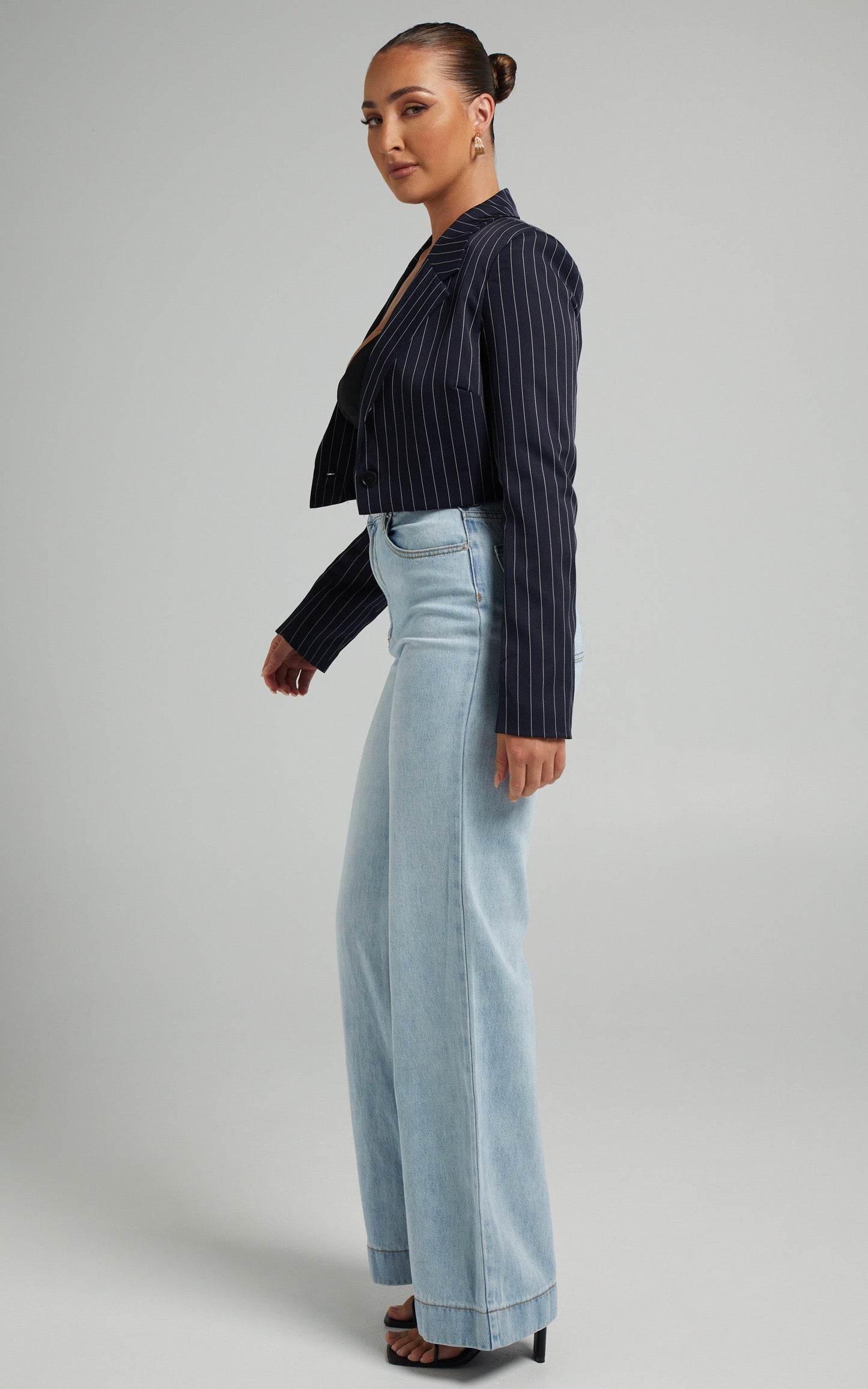 Slone Button UP Blazer in Navy Pinstripe