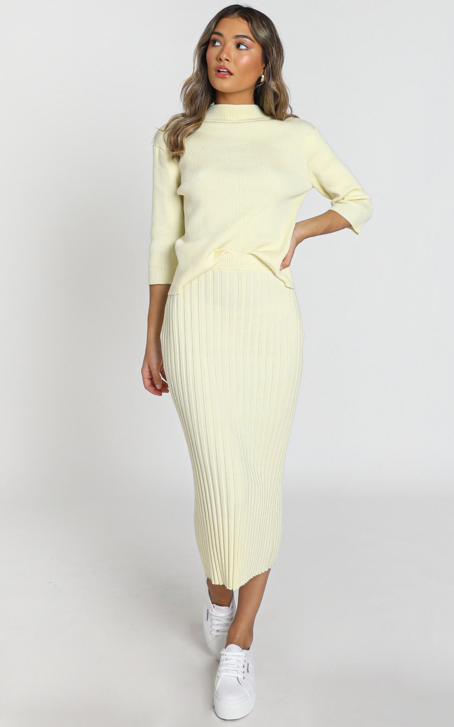 Cicely Knitted Skirt in Pastel Yellow