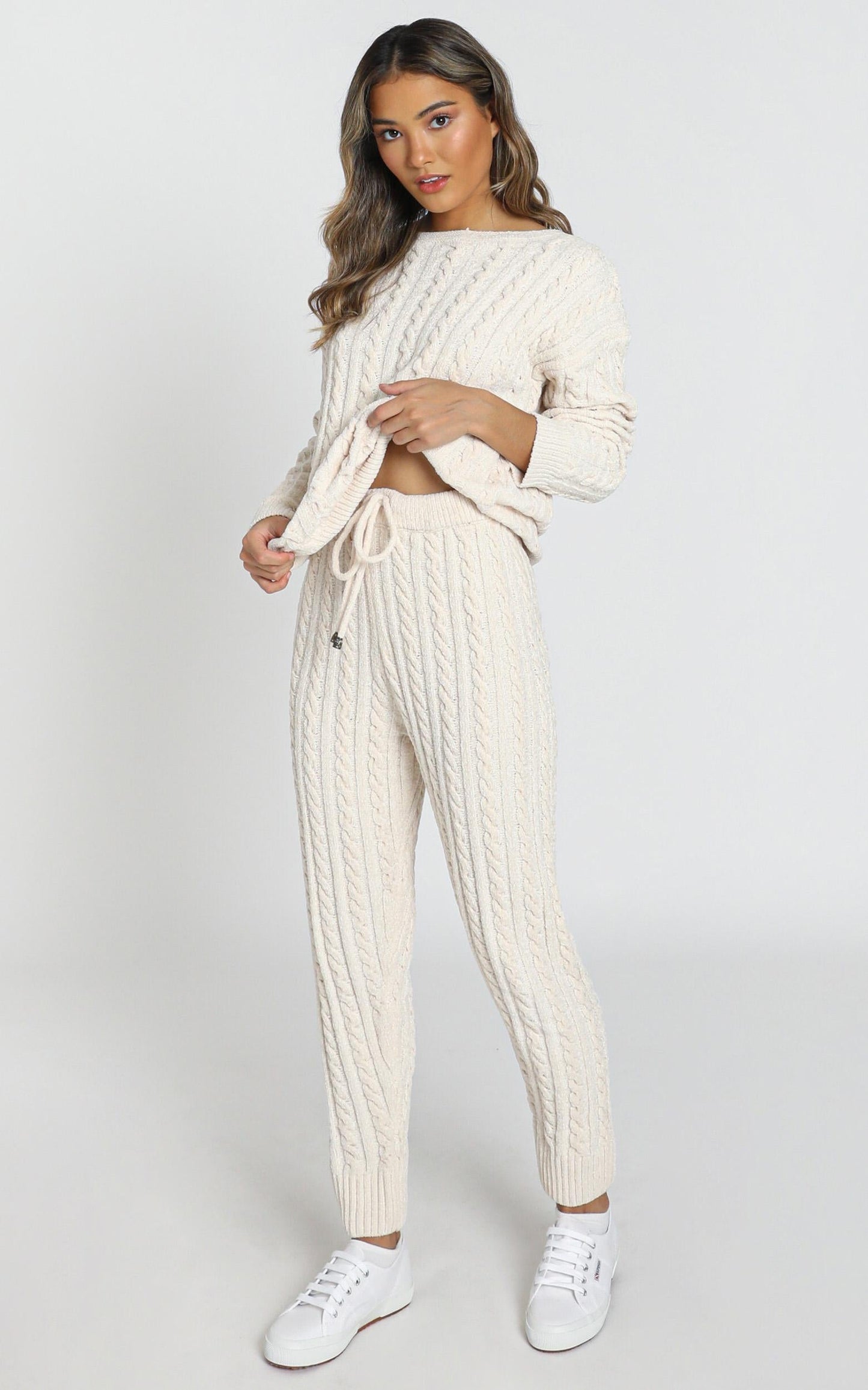 Iona Cable Knit Two Piece Set in cream