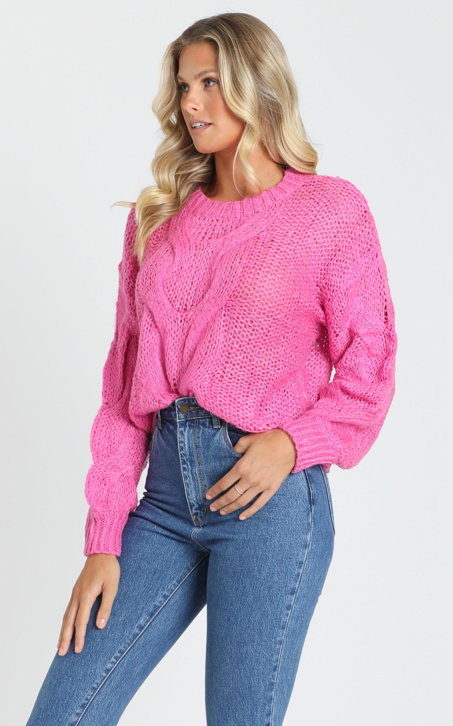 Jules Cable Knit Jumper in Hot Pink