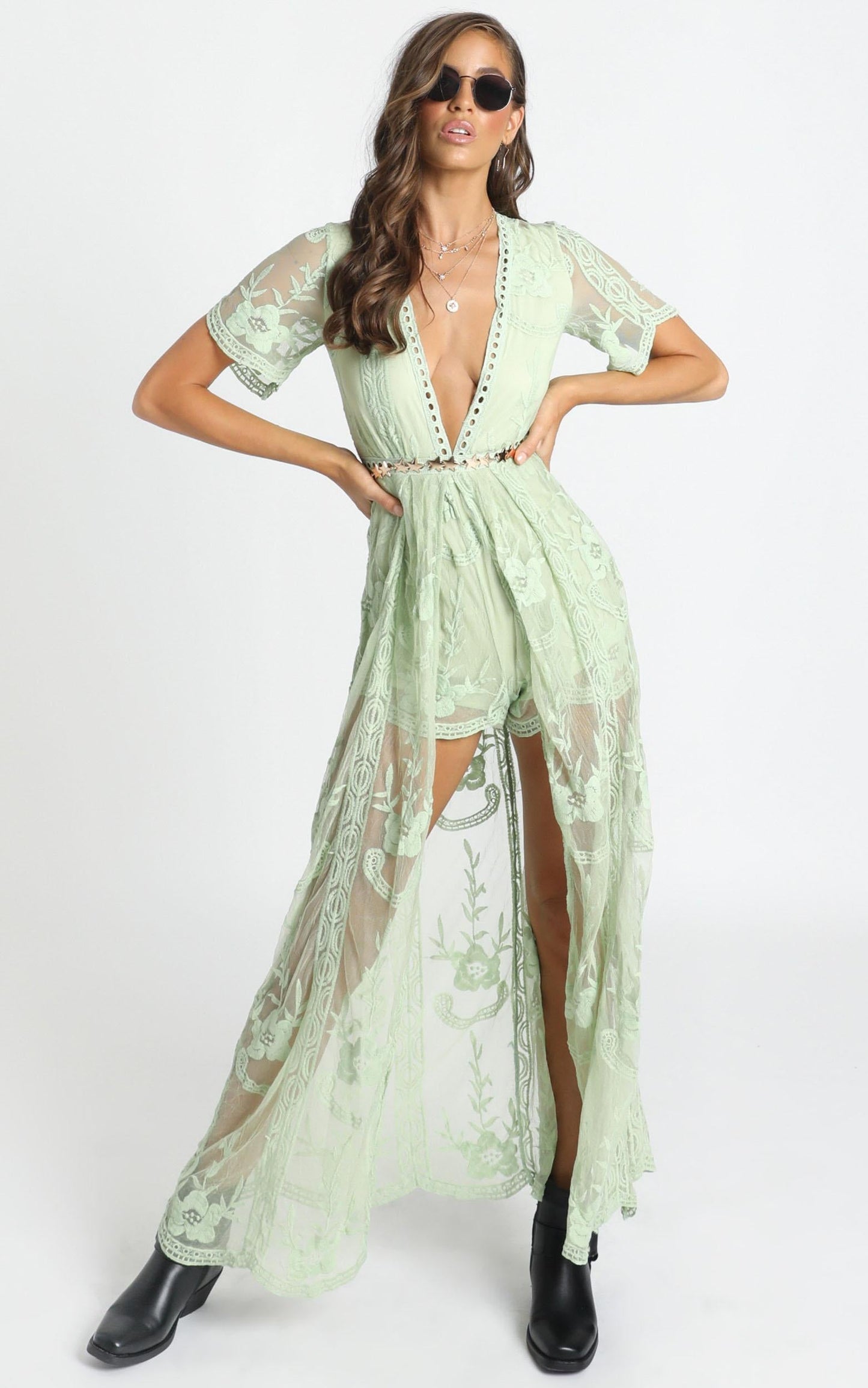 Now Shes Got It Playsuit in Green Lace