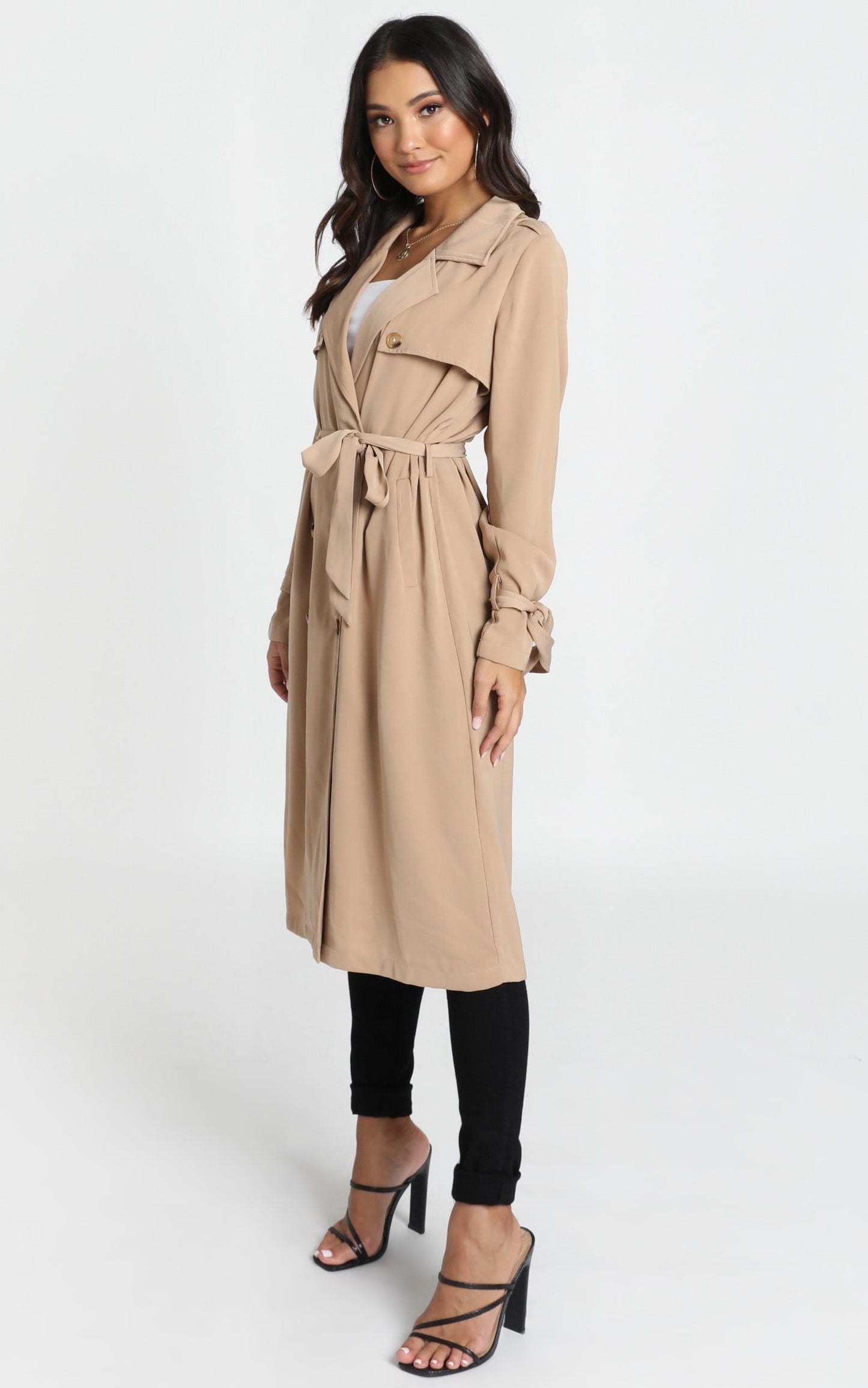 Stepping It Up Trench Coat In Beige