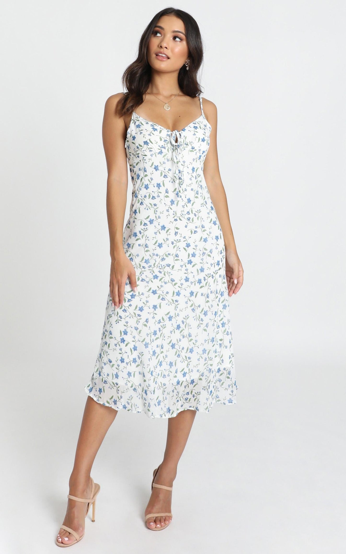 Toss the Dice Dress in White Ditsy Floral