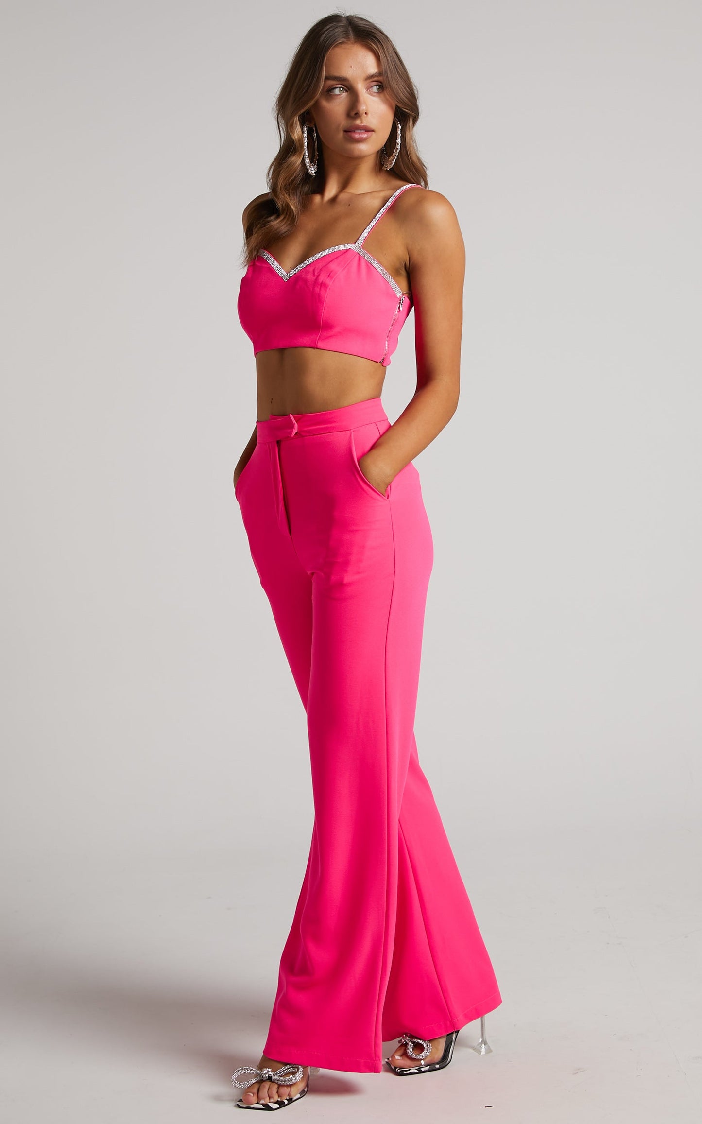 Kimmay Pants - High Waisted Tailored Straight Leg Pants in Hot Pink