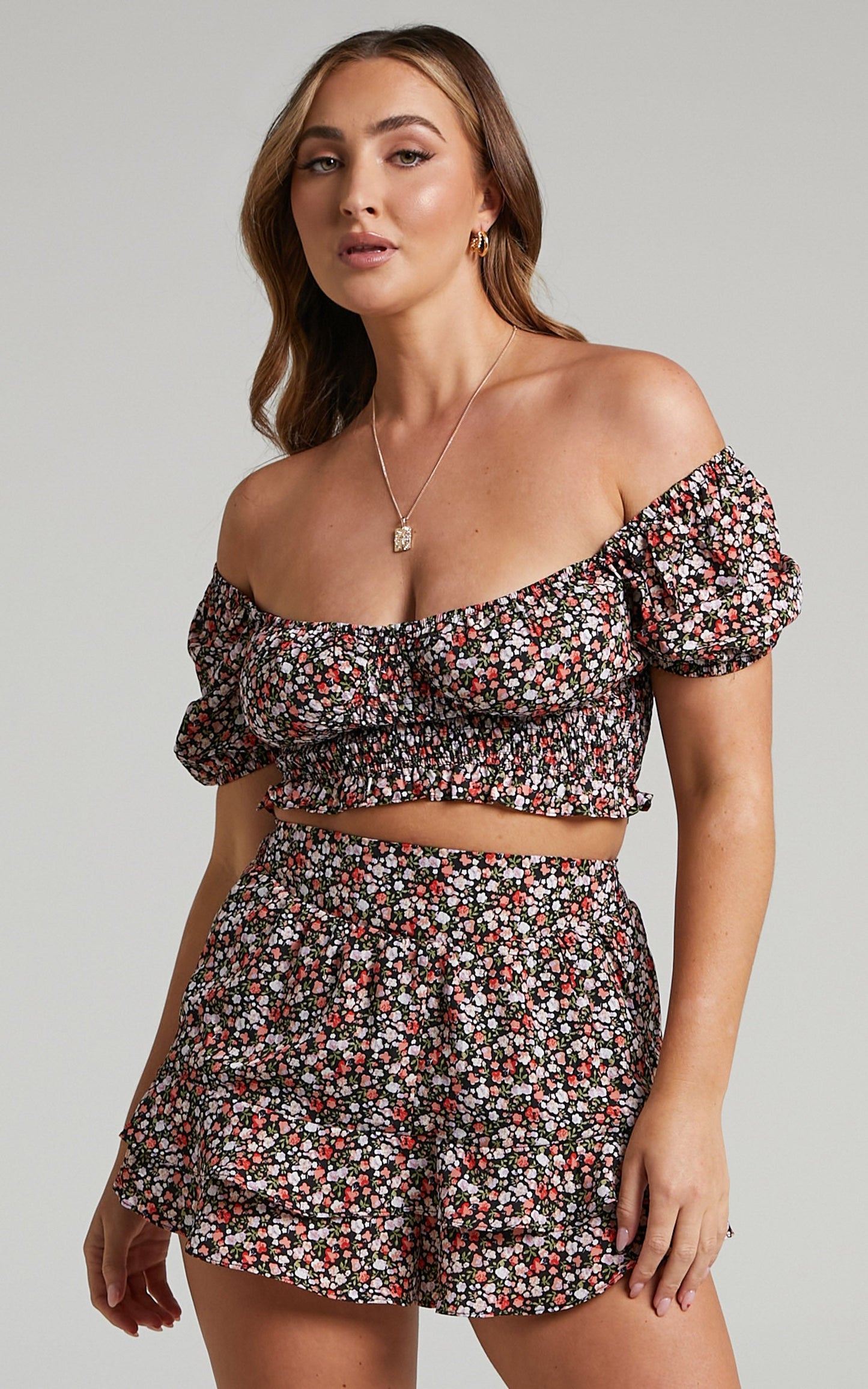 CARMILA  Frill Detail Shirred Two Piece Set in Carmila Floral
