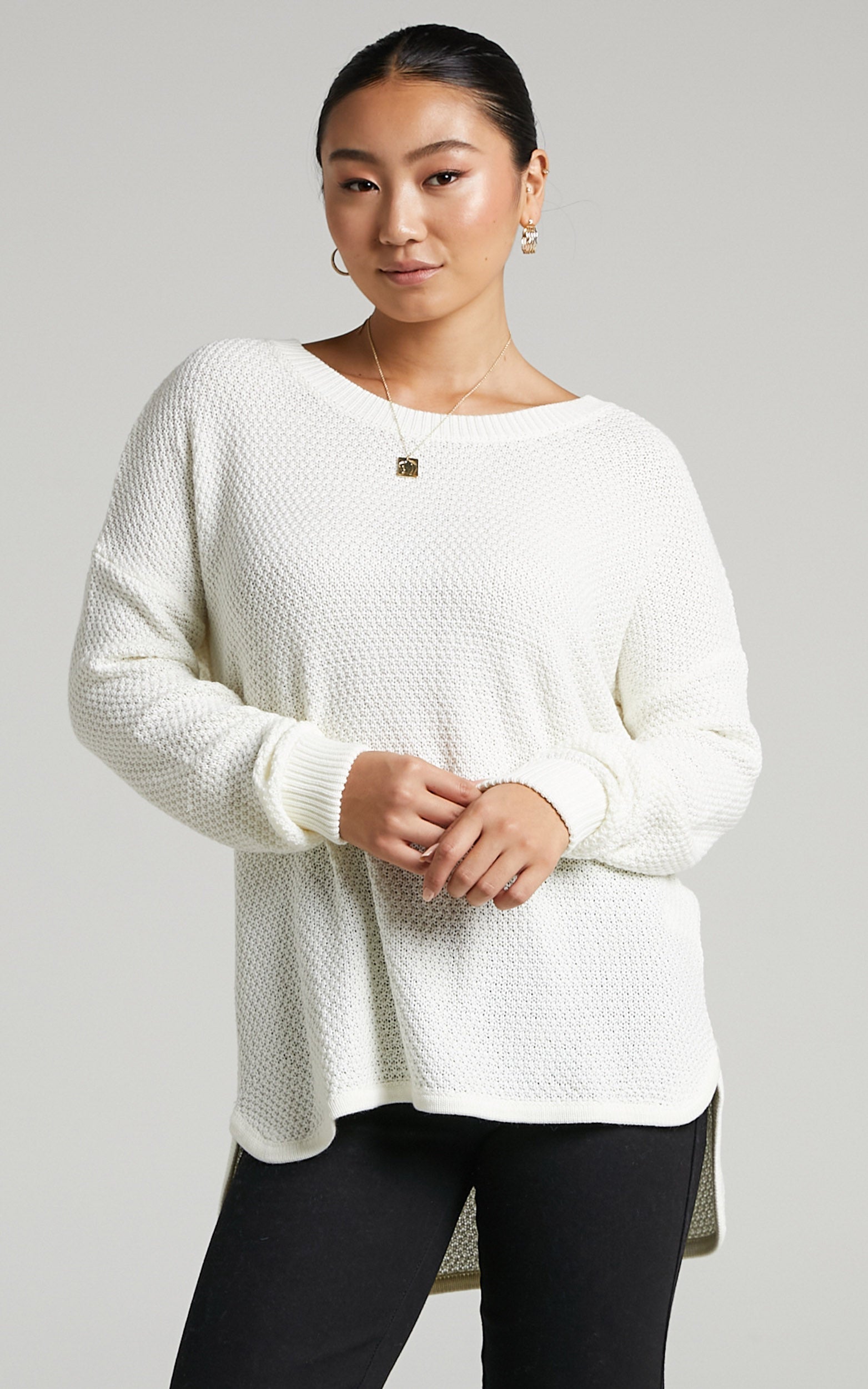 Christi Jumper - Zip Detail Knitted Jumper in Cream