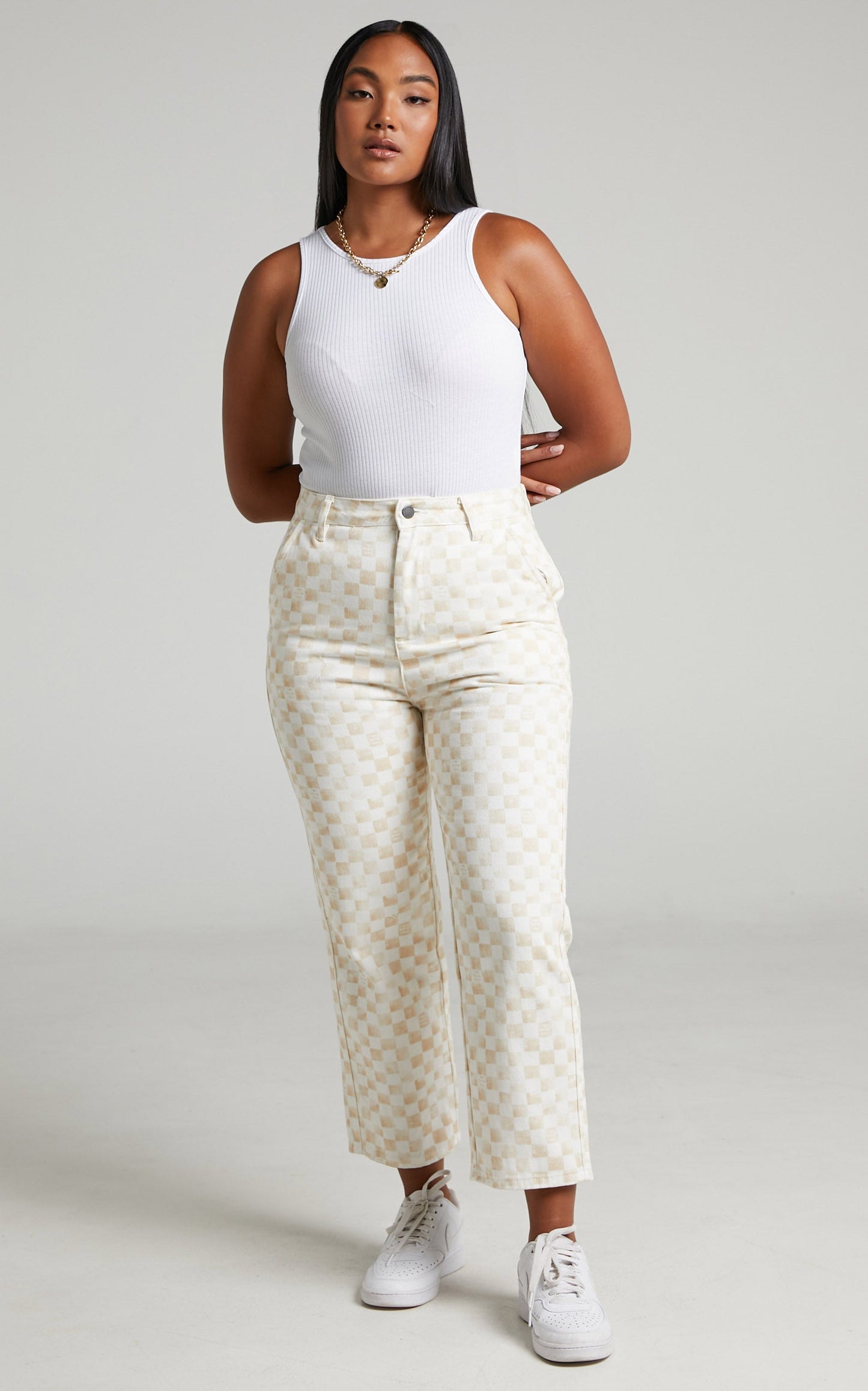 Cools Club - Mid Rise California Pant in Sand Checker