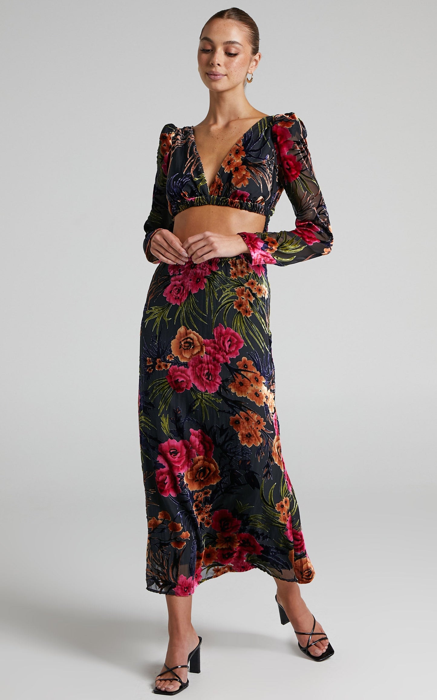 Danielle Bernstein - Cut Out Flocked Velvet Dress in Black Multi