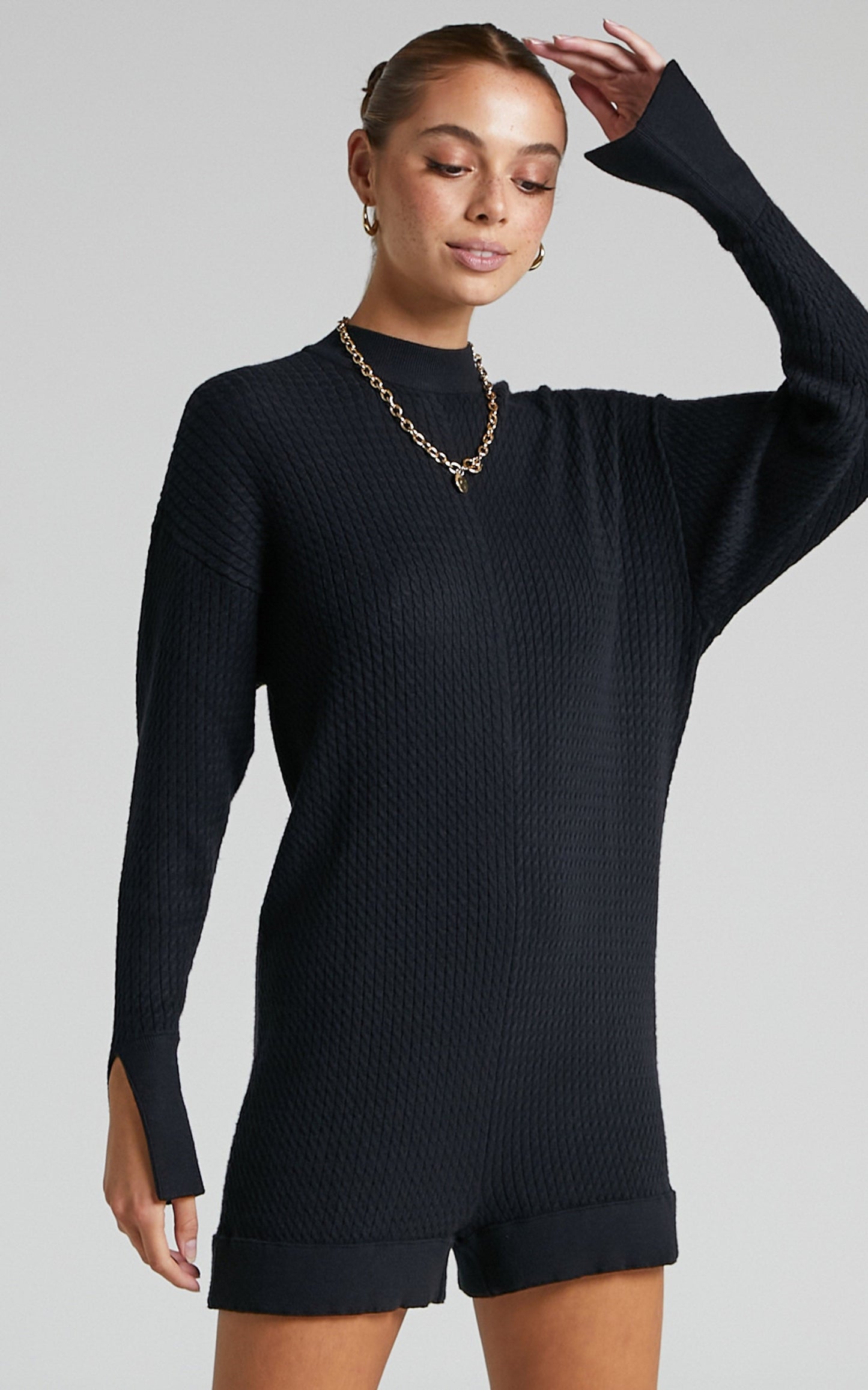 Danielle Bernstein - Mock Neck Sweater Romper in Black