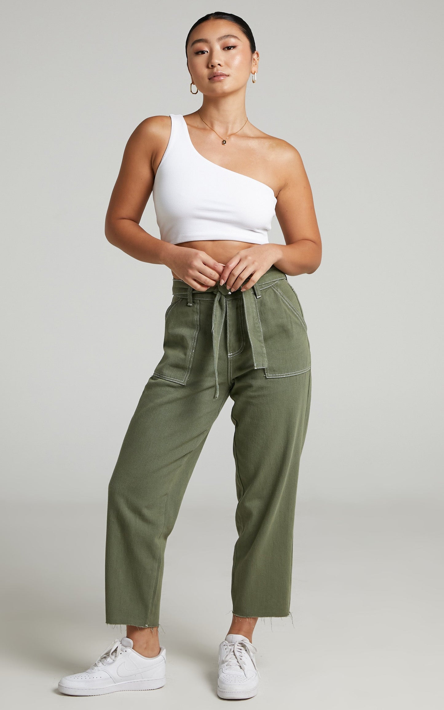Leyton Jeans - Tie Waist Jeans in Khaki