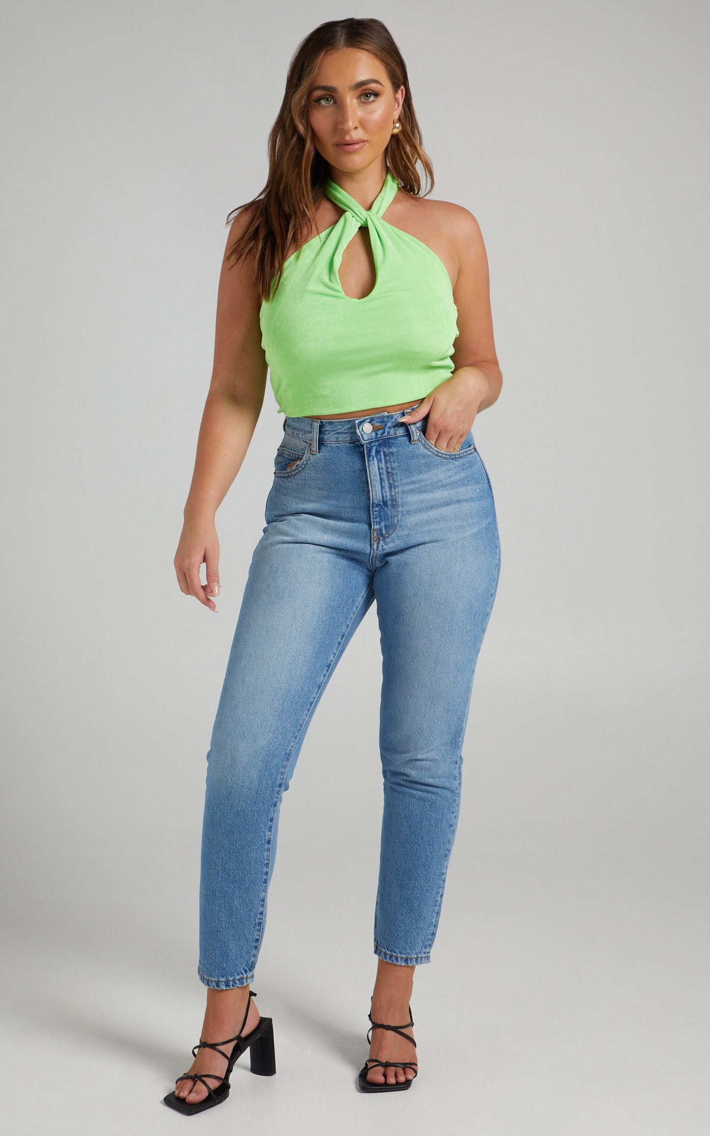 Rhayalyn Top - Twist Front Slinky Halter Top in Lime