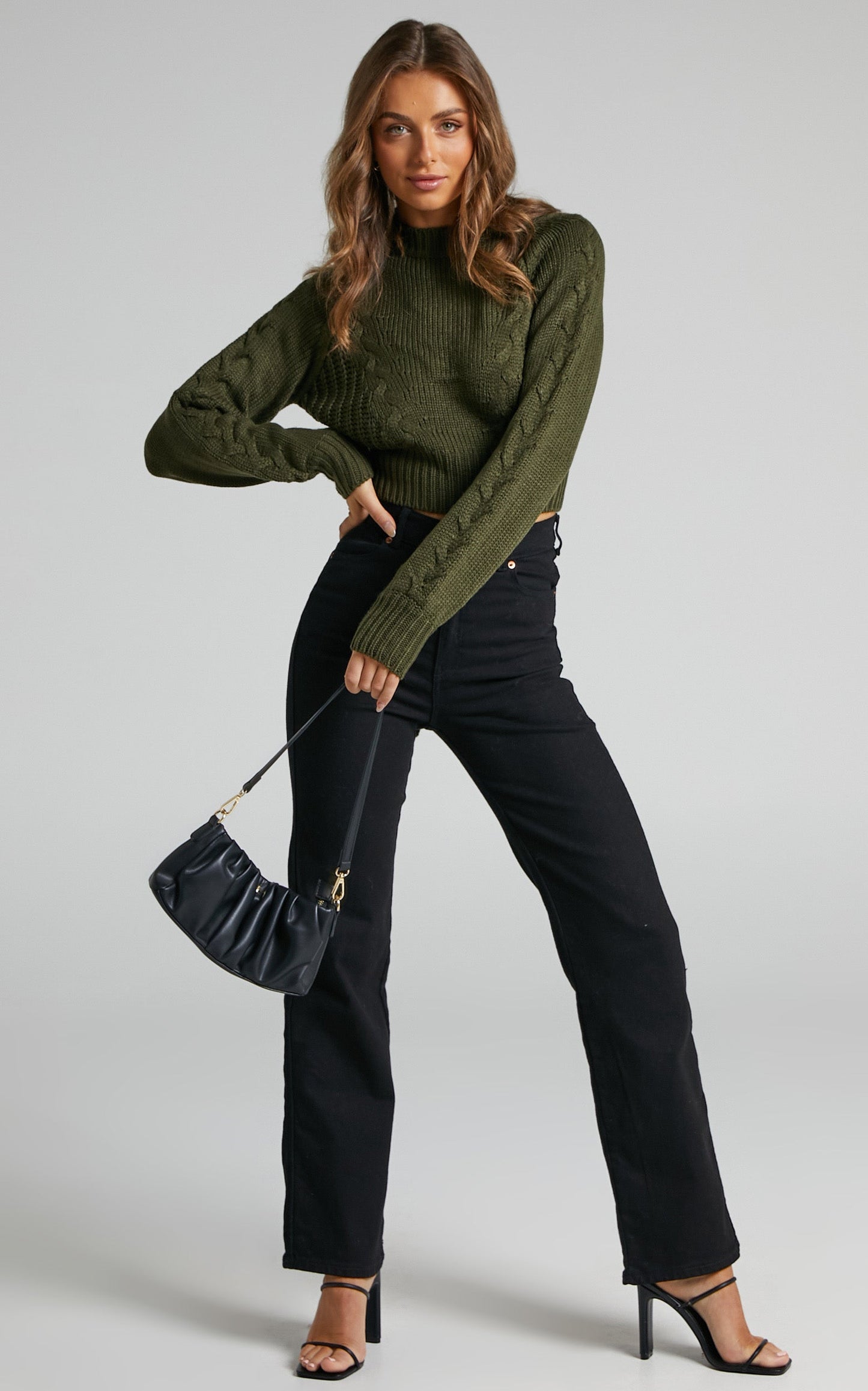 Maue Top - Long Sleeve Open Back Knit Top in Khaki