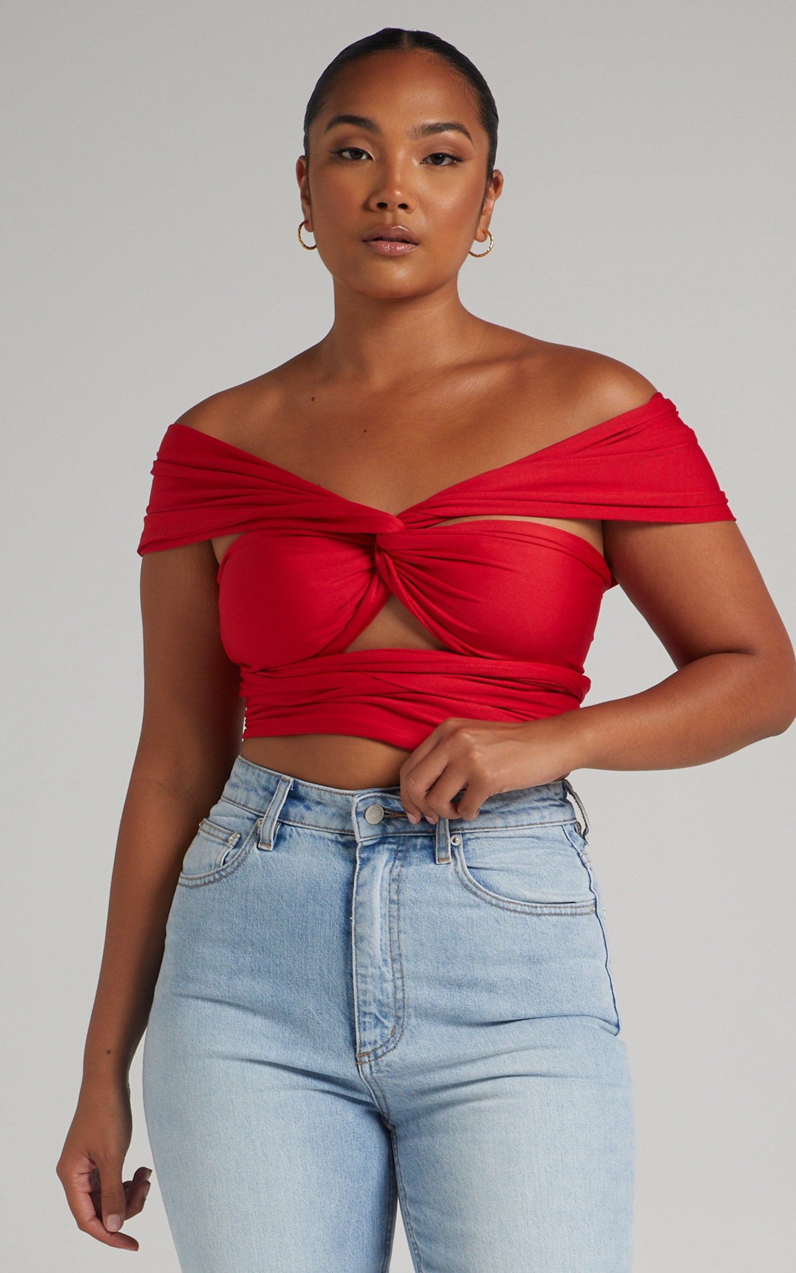 Lilah Multi Tie Crop Top in Red