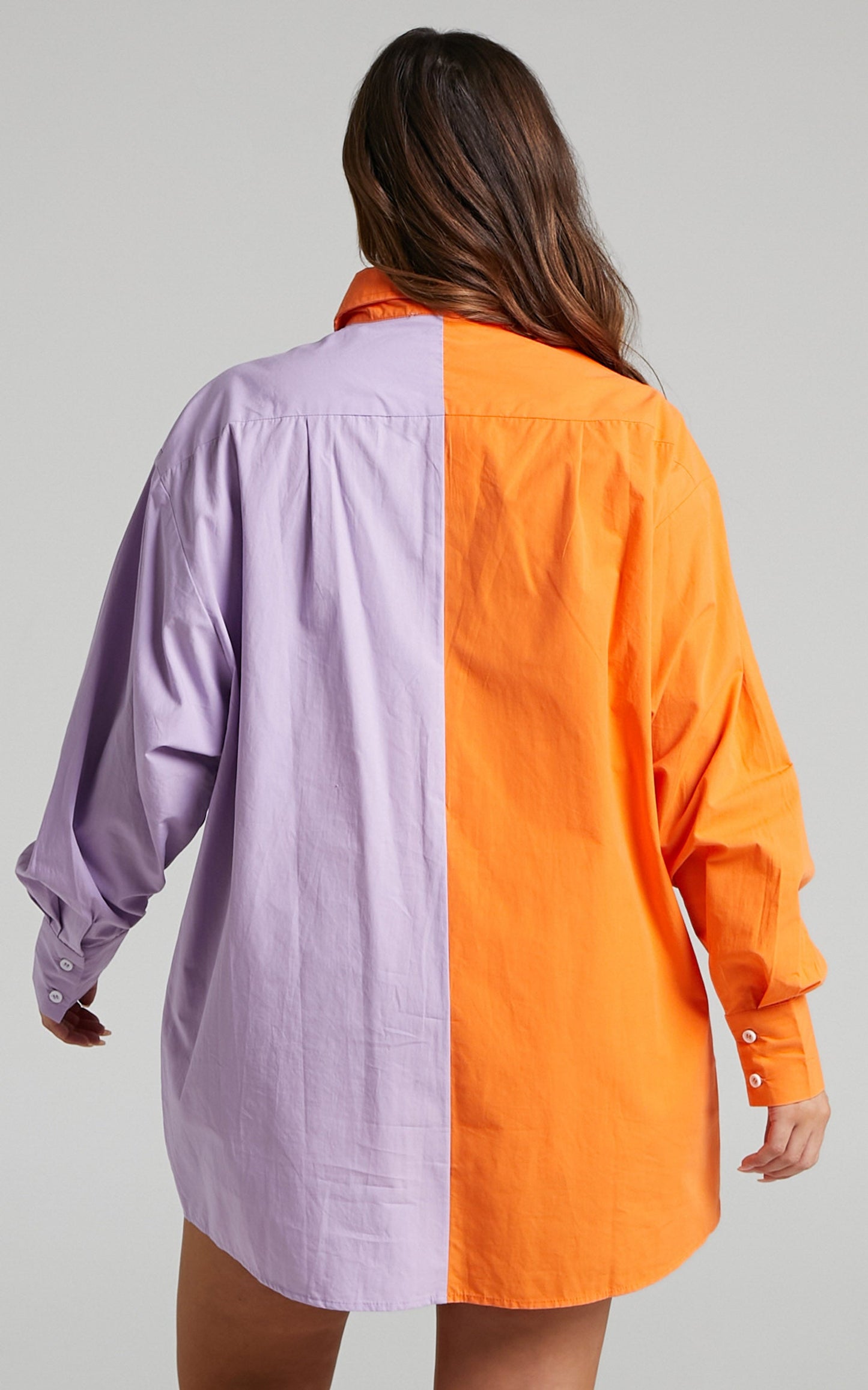 Roewe Shirt - Colour Block Oversized Button Up Shirt in Orange & Lilac