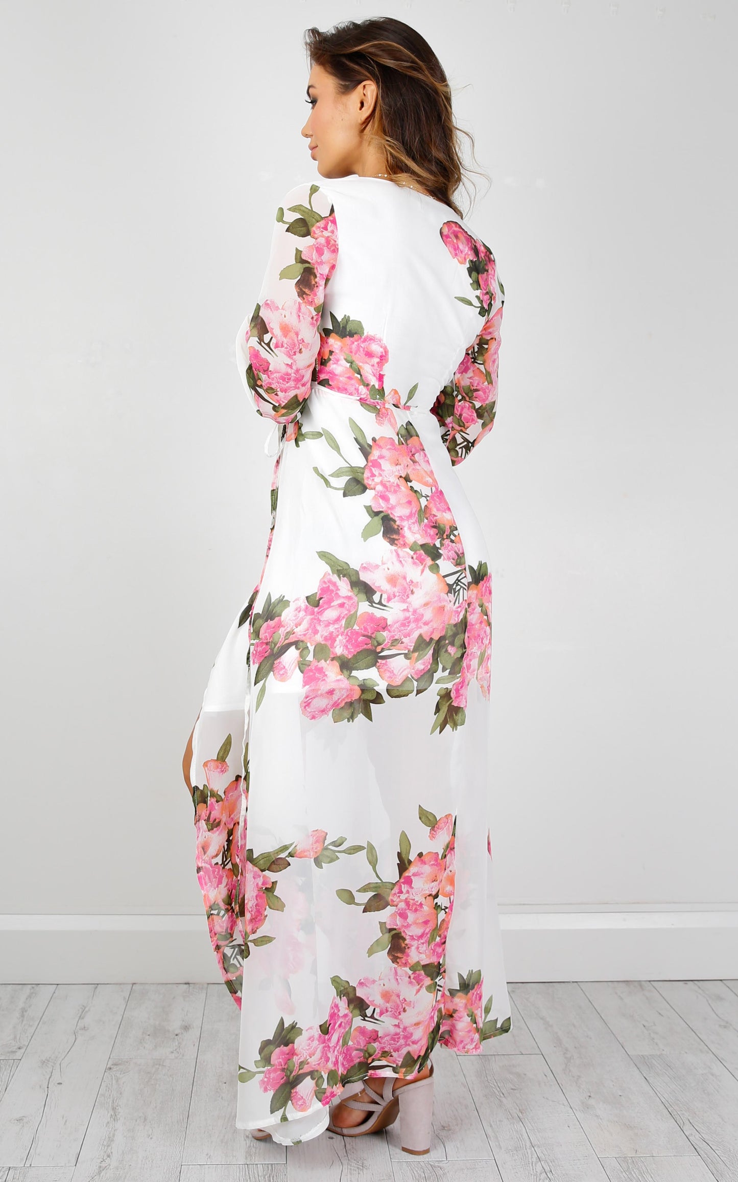 Autumn Falls Maxi Dress in White Floral