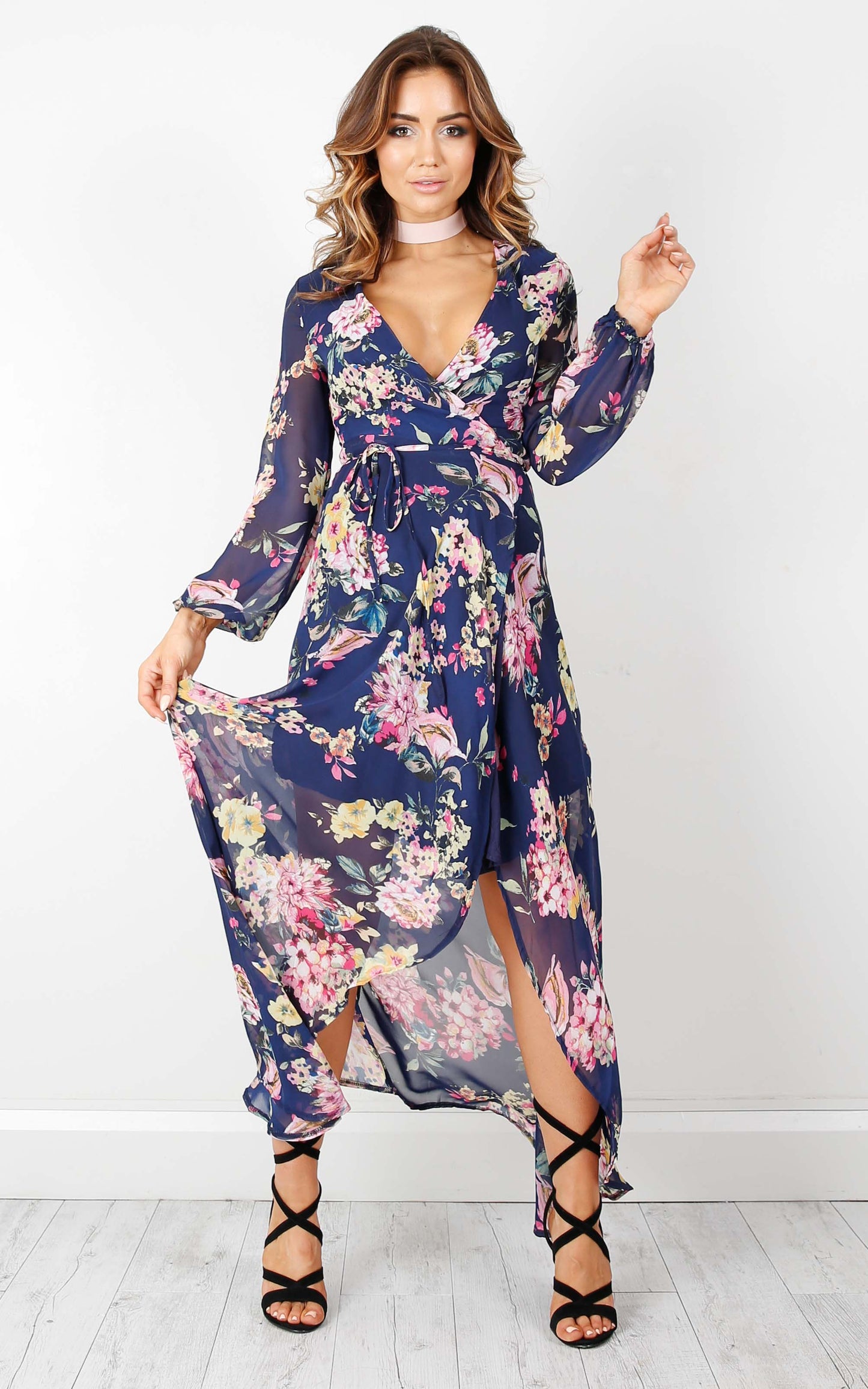 Autumn Falls Maxi Dress in Navy Floral