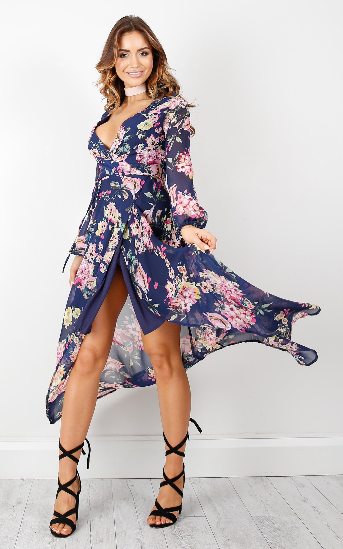 Autumn Falls Maxi Dress in Navy Floral