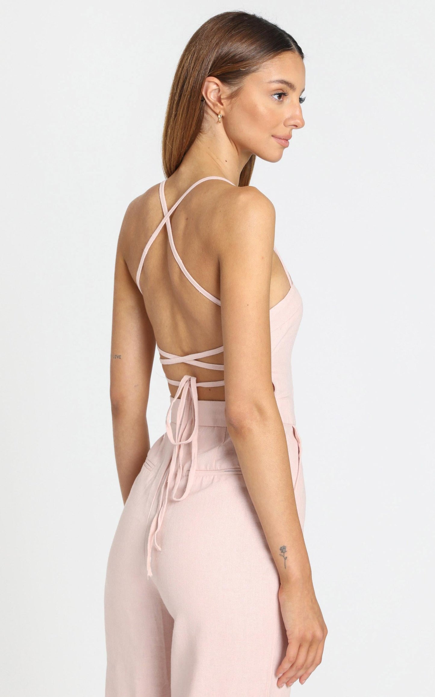 Make Me Yours Jumpsuit in Blush Linen Look