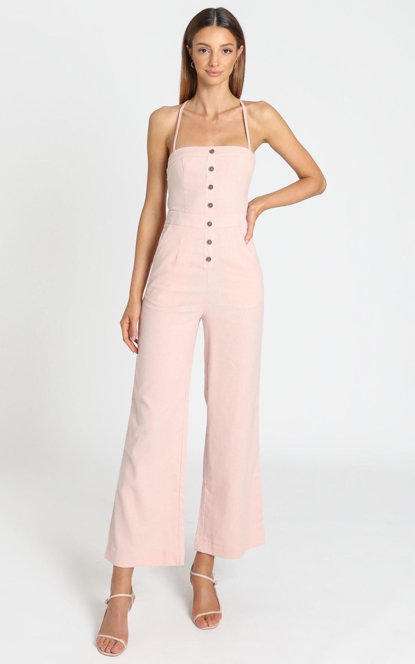 Make Me Yours Jumpsuit in Blush Linen Look