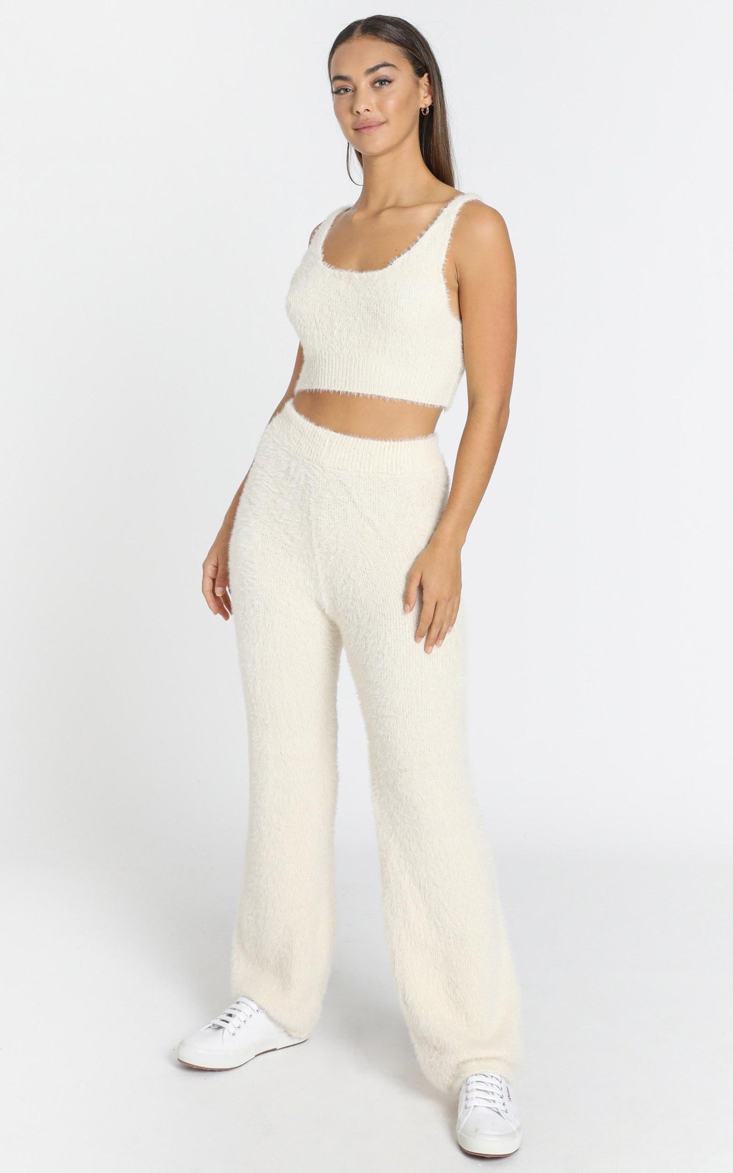 Athena Fluffy Knit Two Piece Set in Ivory