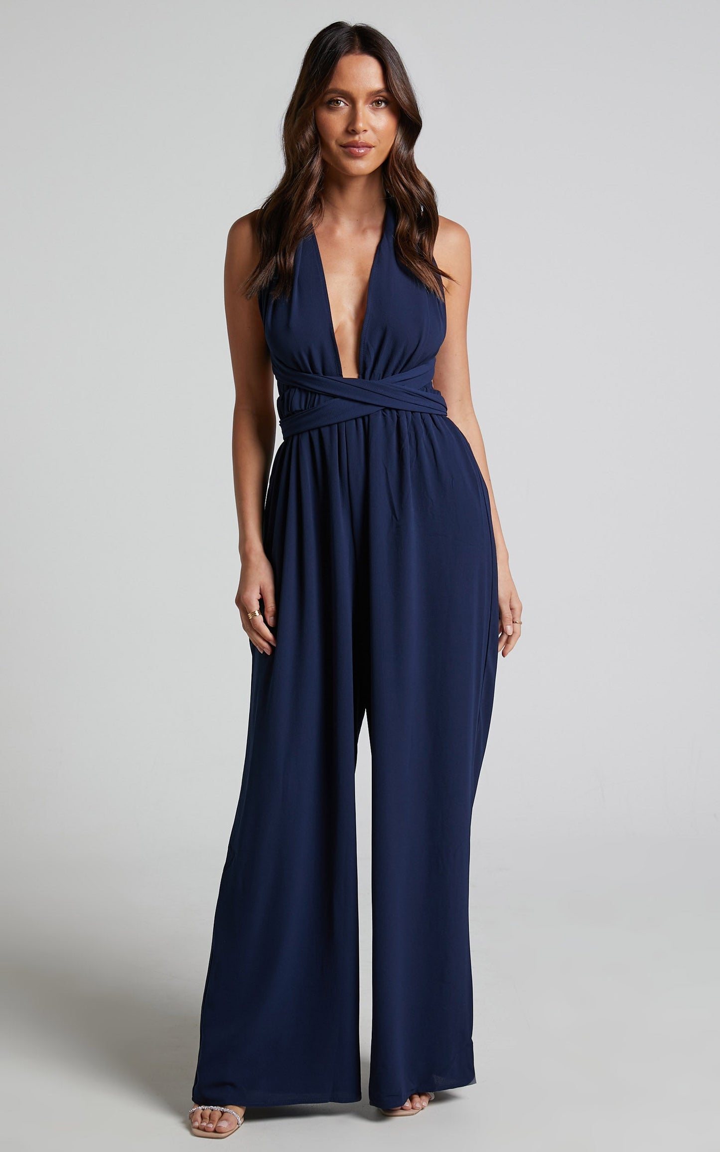 Girls Life Jumpsuit - Plunge Cross Back Tie Jumpsuit in Navy