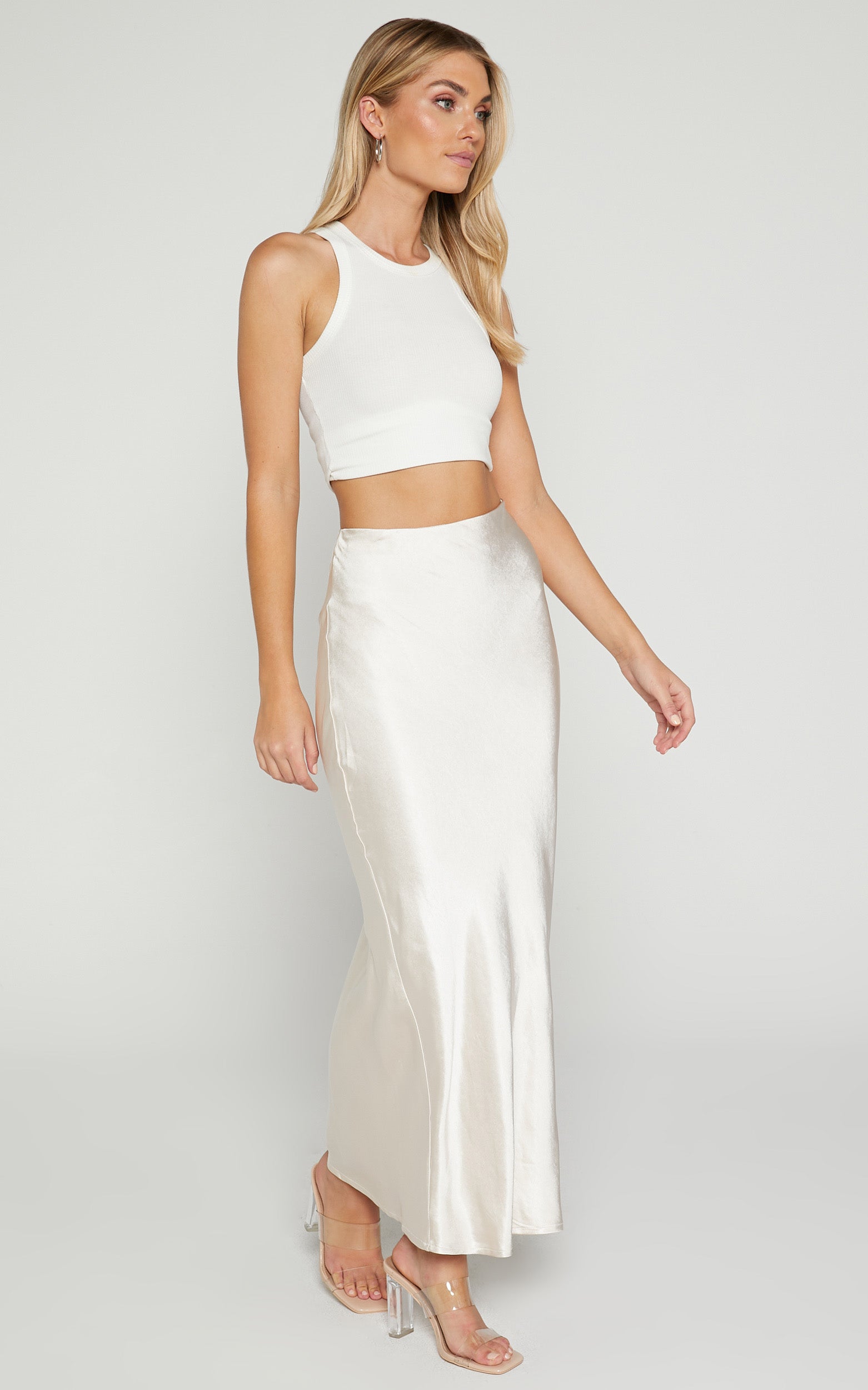 4th & Reckless - Novah Satin Midi Skirt in Cream