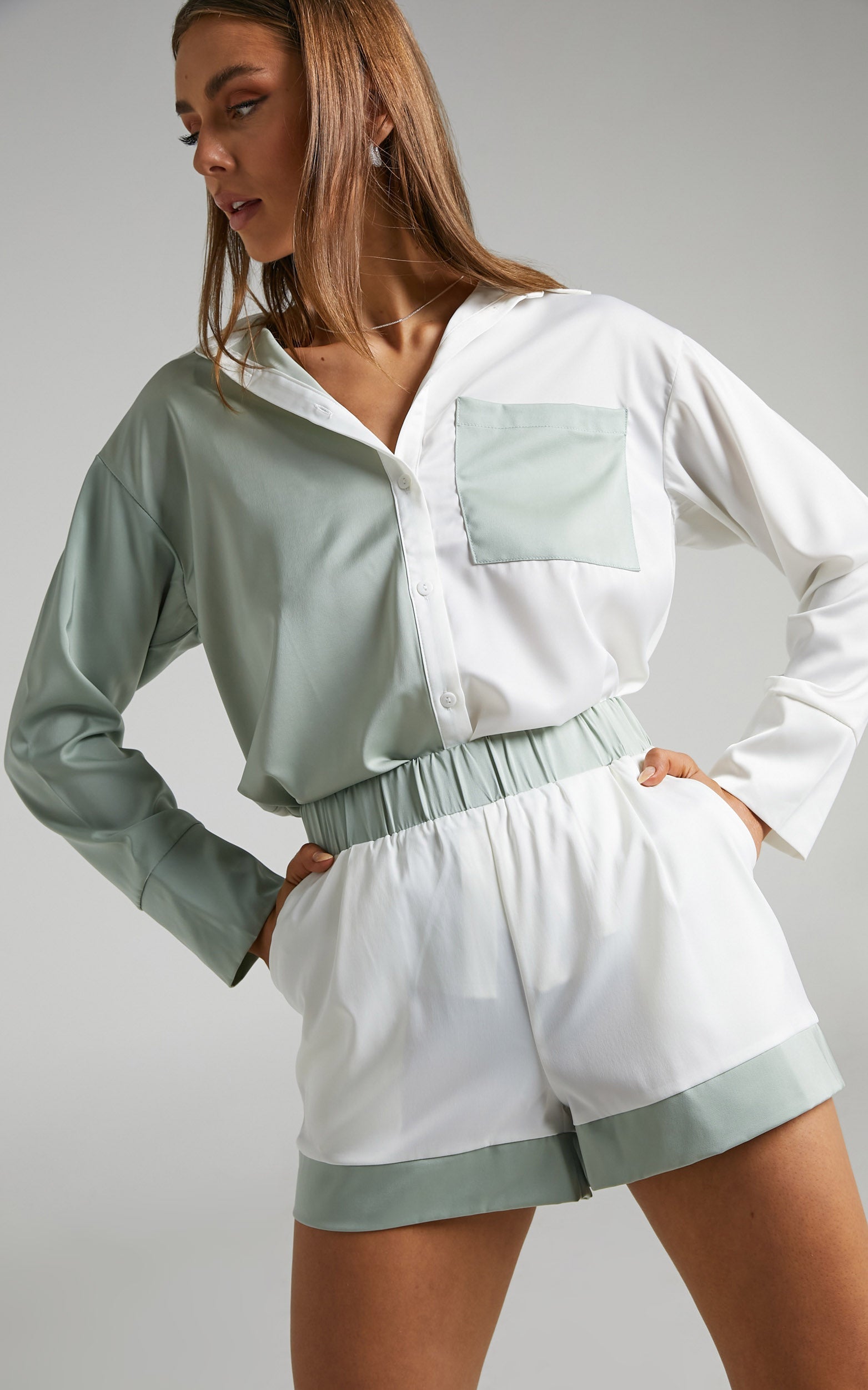 4th & Reckless - Patty Short in Sage & Cream