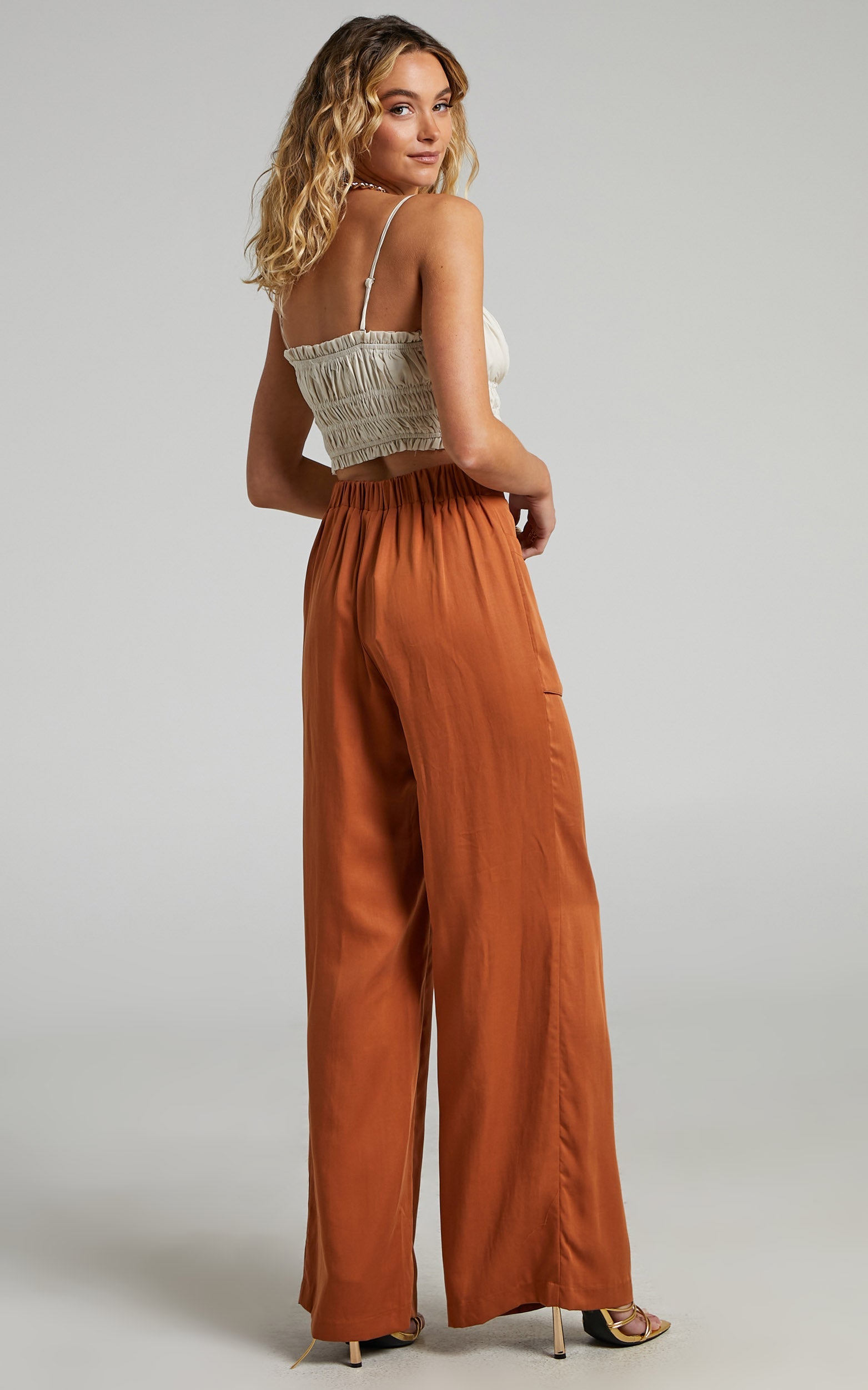 Amalie The Label - Ambroise Linen Blend High Waisted Wide Leg Pants in Earth