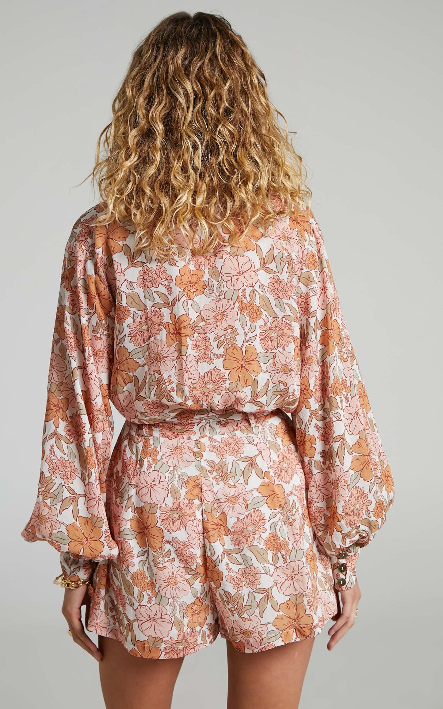 Amalie The Label - Lorete Linen Blend Belted Long Sleeve Playsuit in Wildflower Floral Print